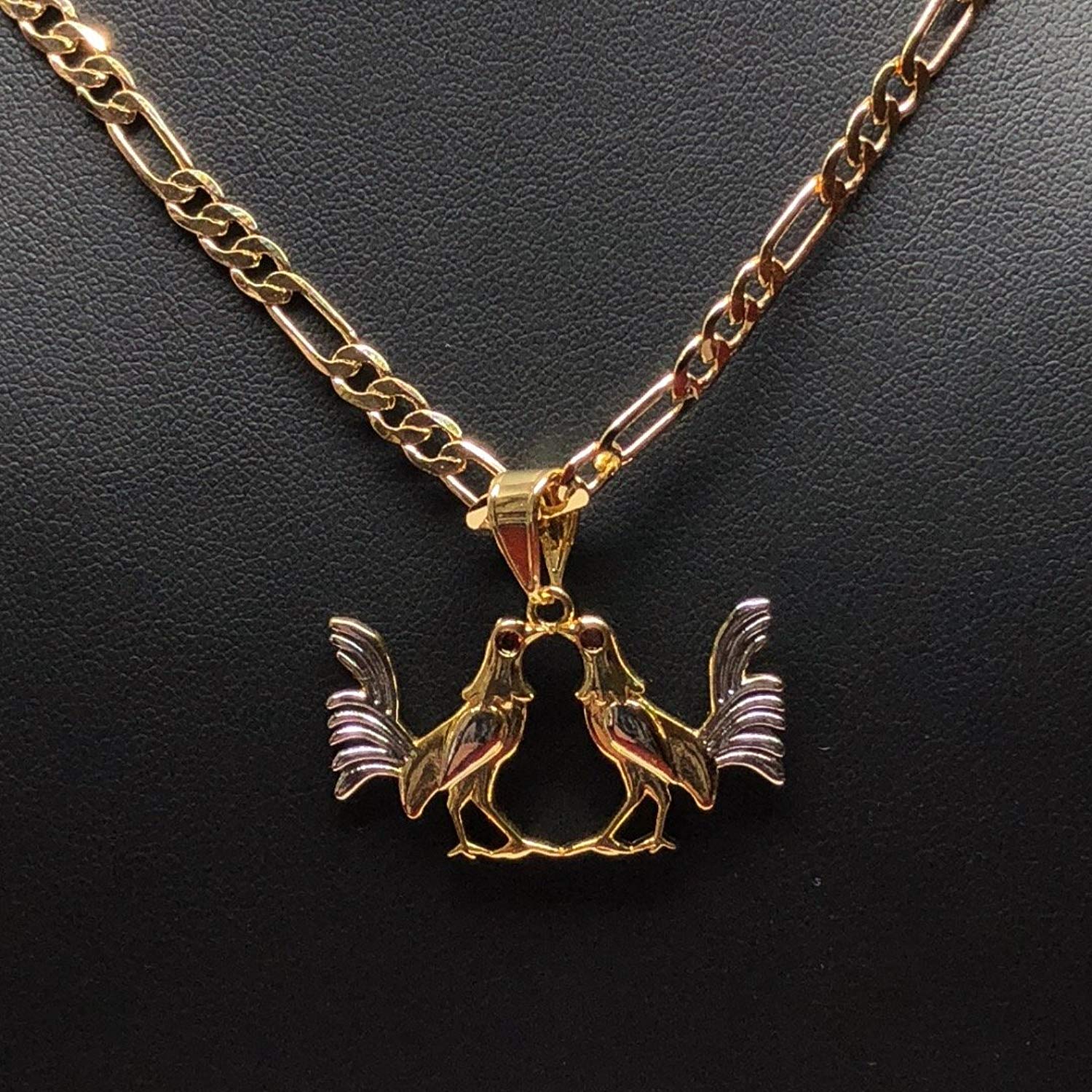Gold Plated Chicken Rooster Pendant Necklace Figaro 24" 4mm Dos Gallo Medalla Oro Laminado - Image 6