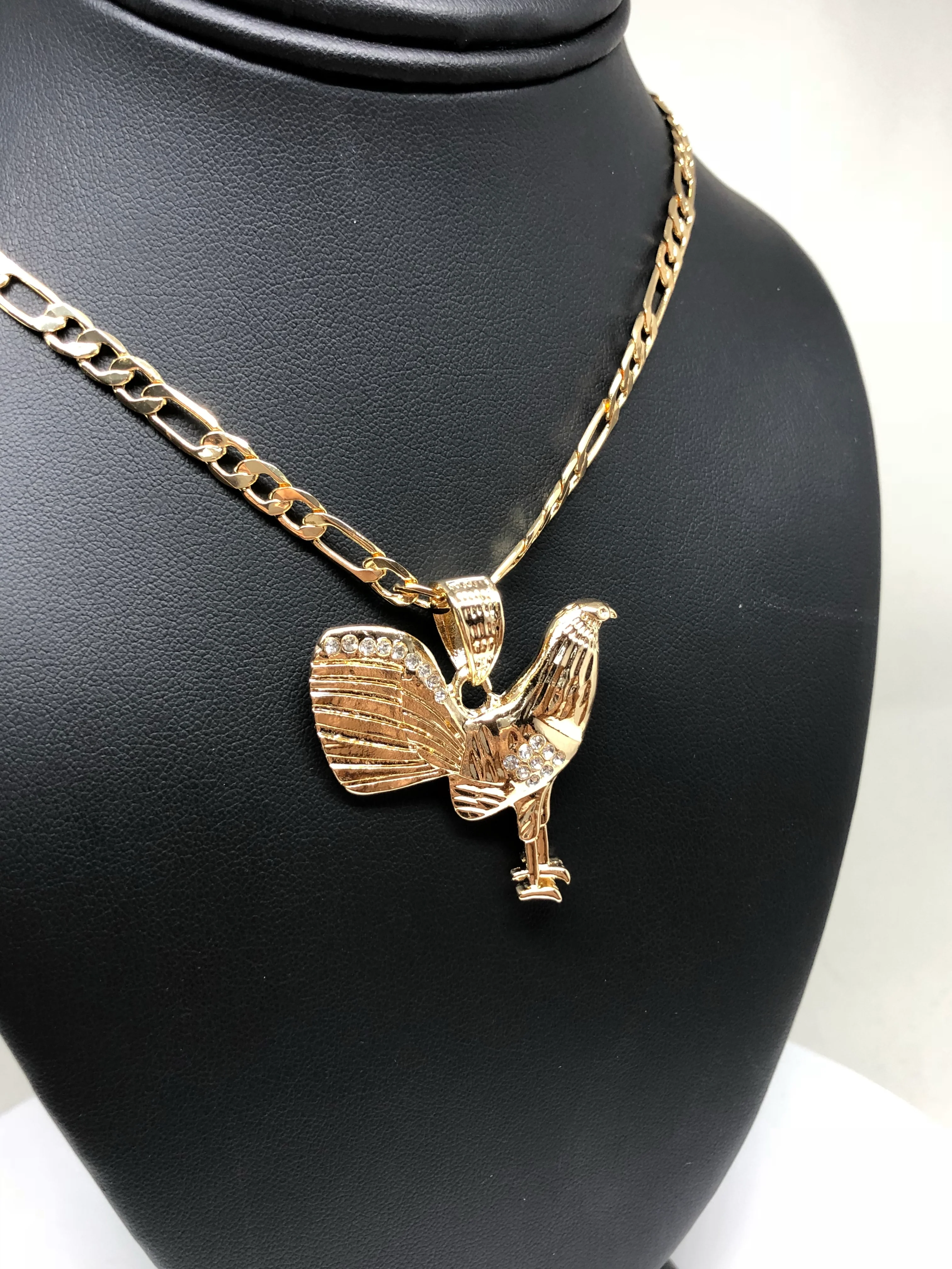 Gold Plated Chicken Rooster Pendant Necklace Figaro 26" 5mm Gallo Medalla Oro Laminado - Image 7