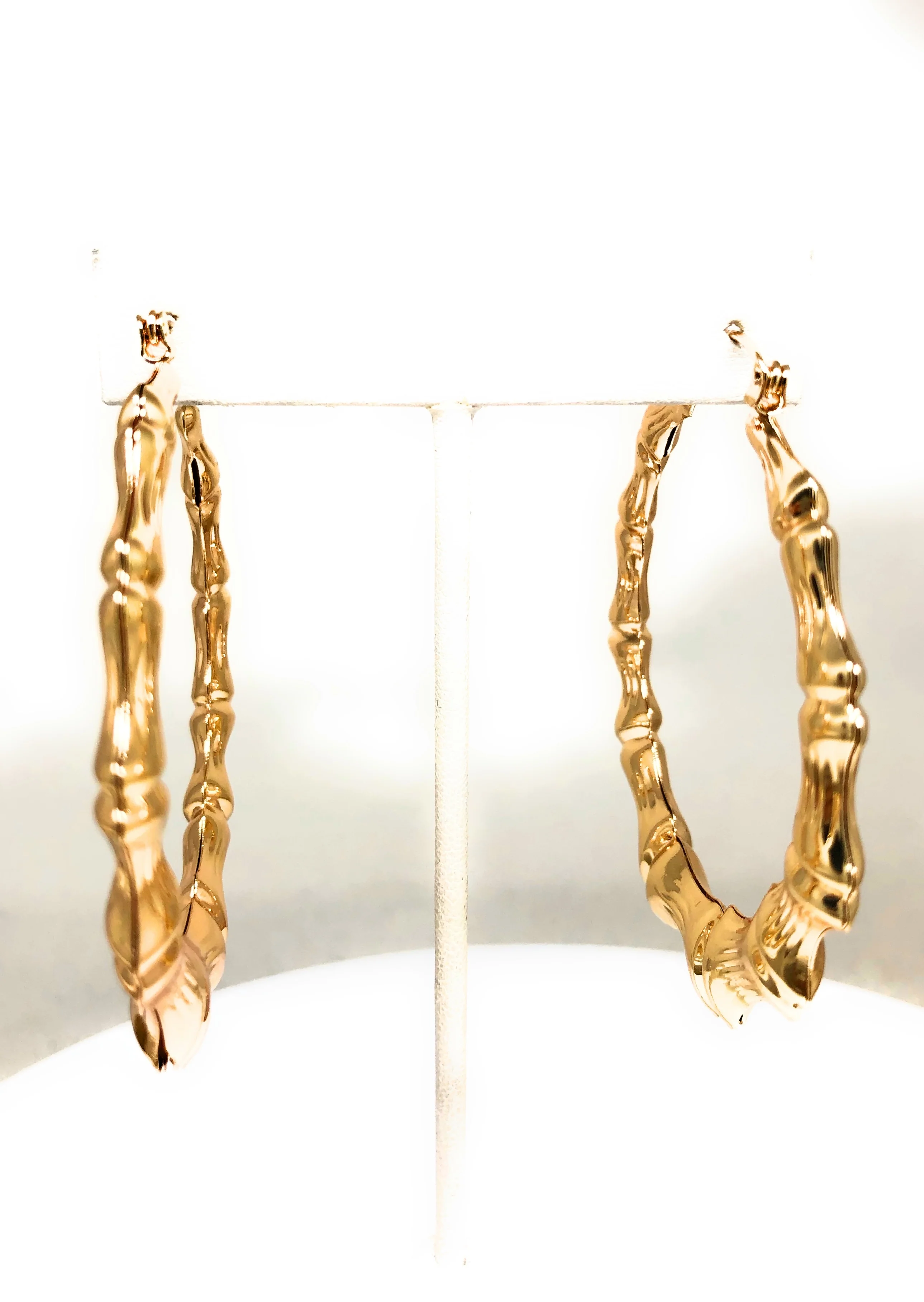 Gold Plated Classic Bamboo Hollow Hoop Earrings Aretes Arracadas (2.5 INCH) - Image 4
