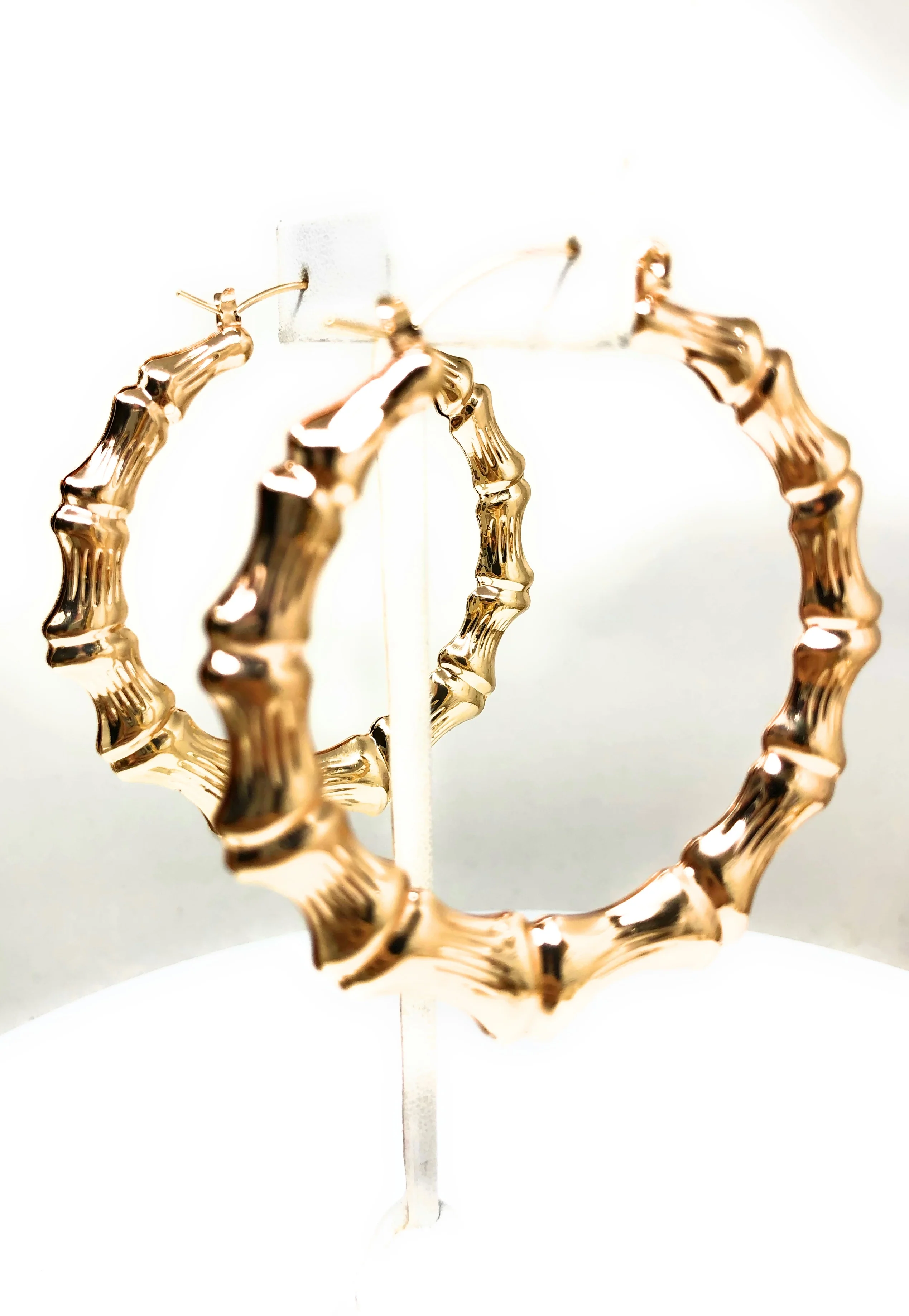 Gold Plated Classic Bamboo Hollow Hoop Earrings Aretes Arracadas (2.5 INCH) - Image 6
