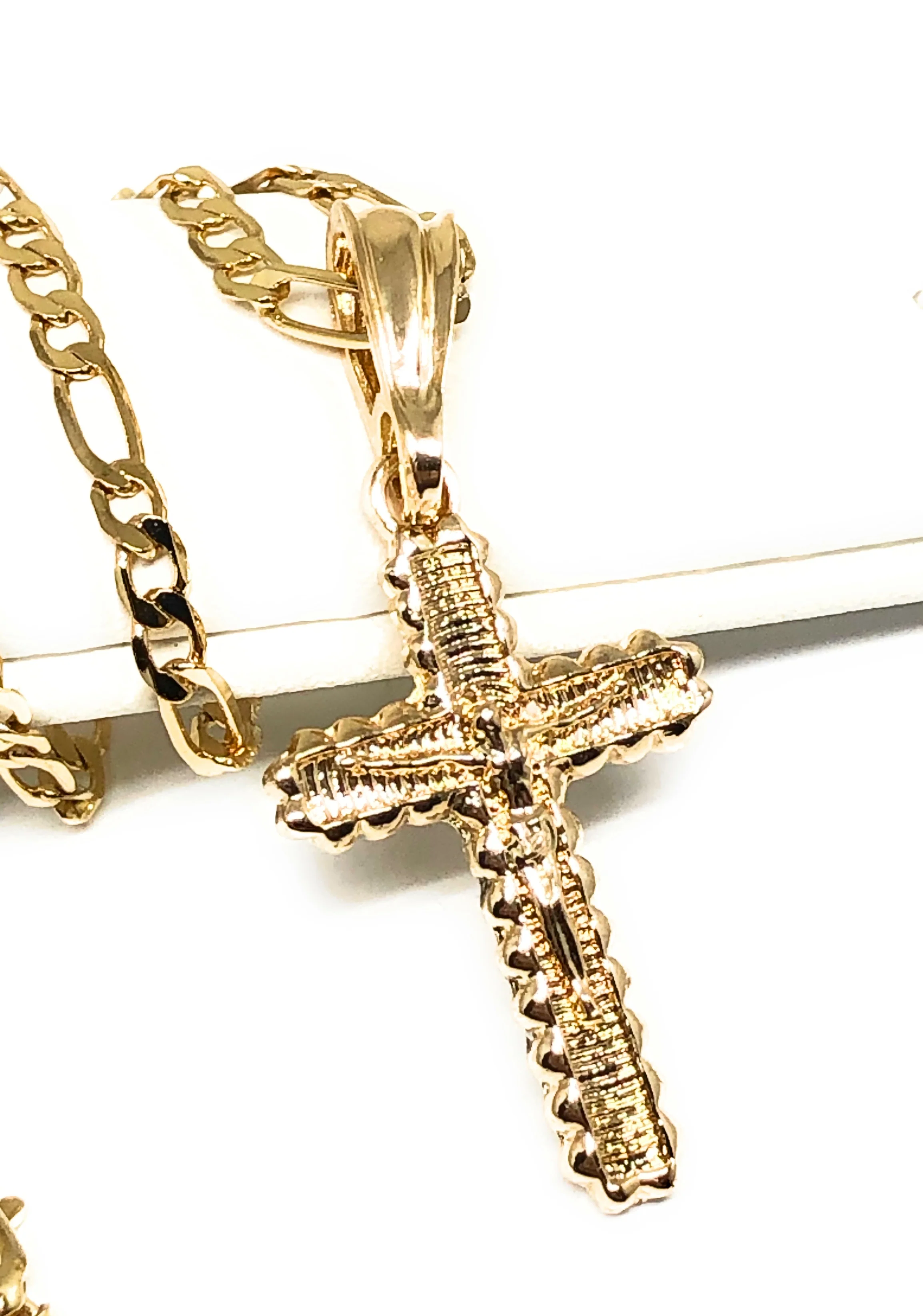Gold Plated Classic Cross Jesus Crucifix 24" Chain Cruz Crucifijo 24"