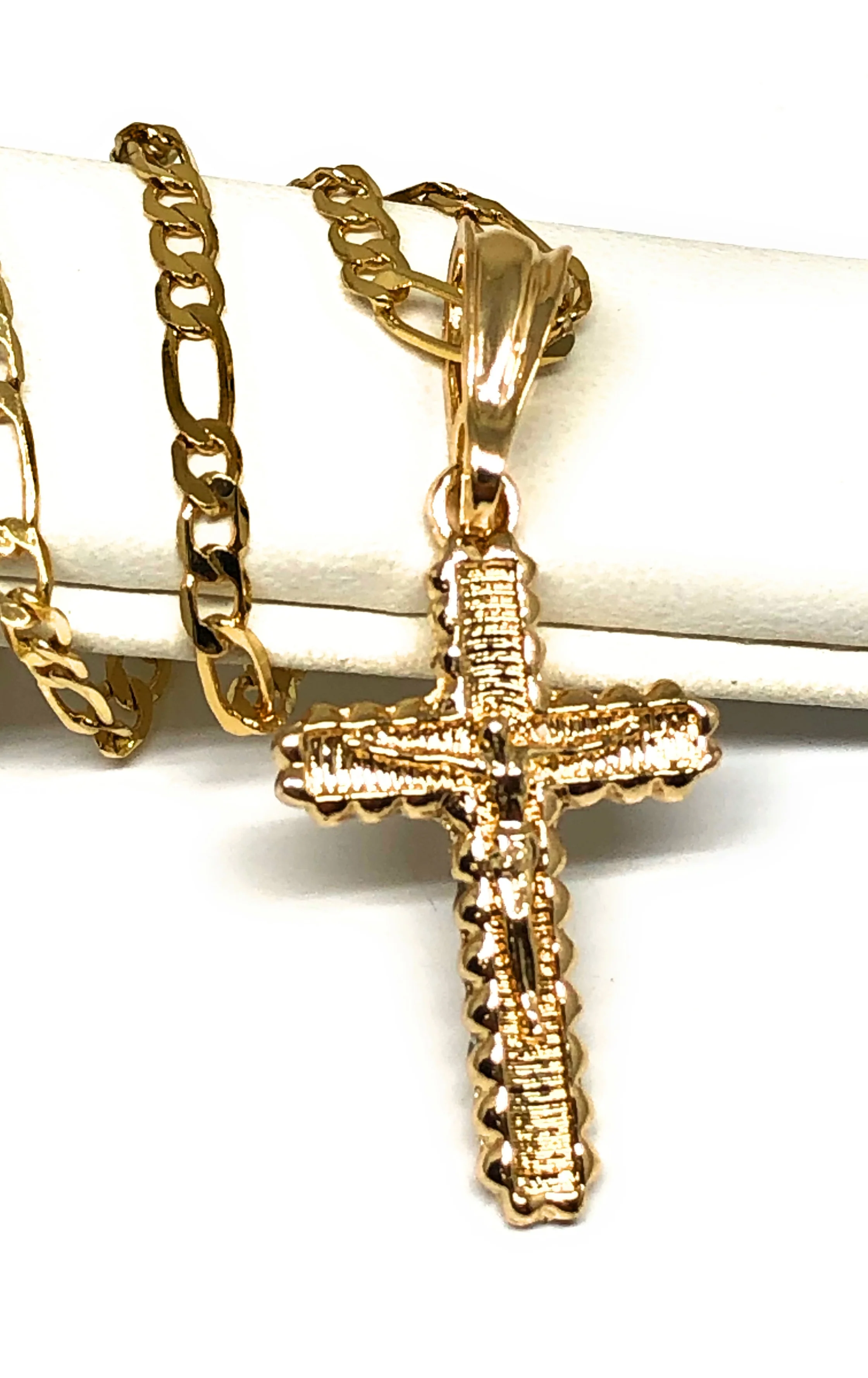 Gold Plated Classic Cross Jesus Crucifix 24" Chain Cruz Crucifijo 24" - Image 2
