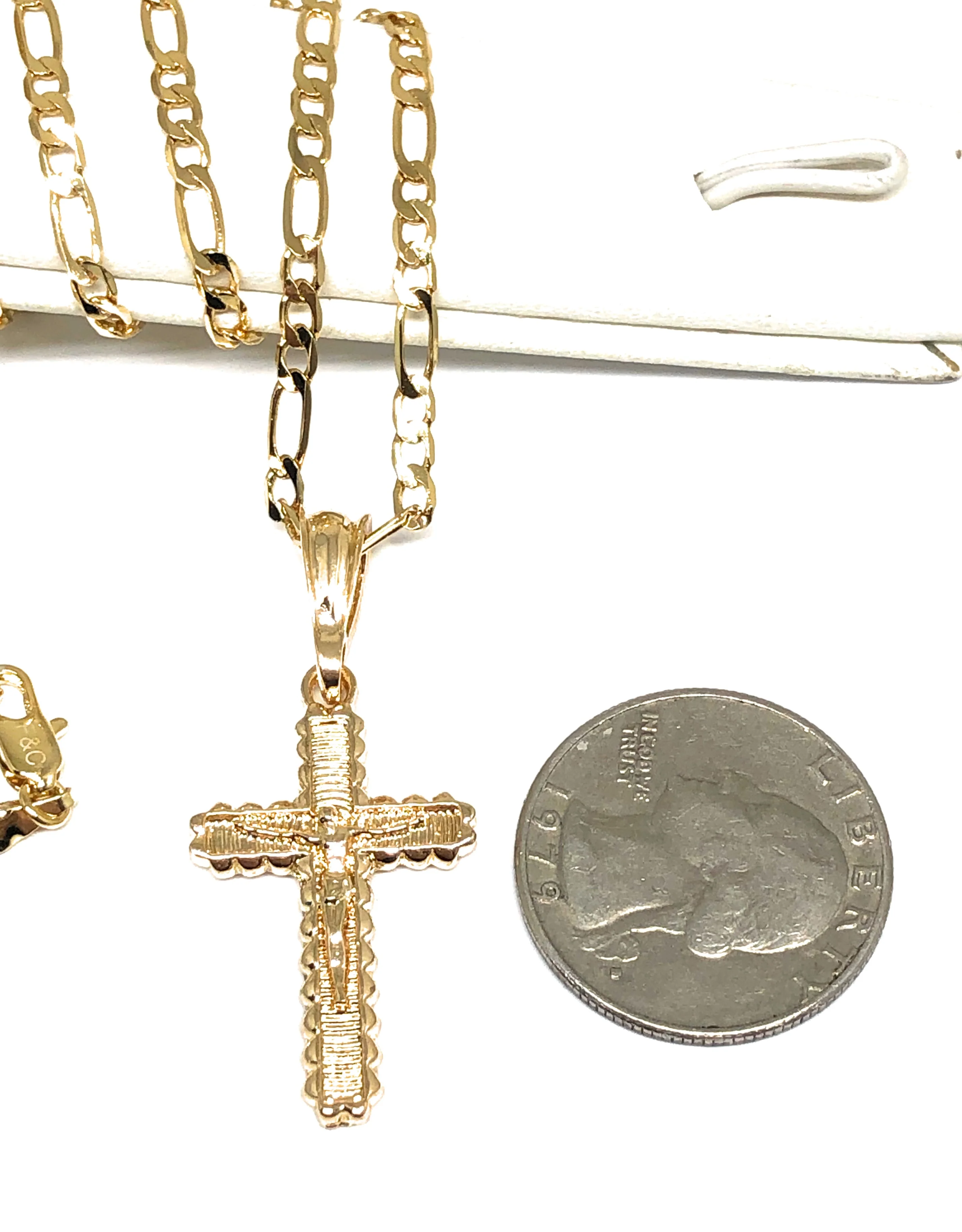 Gold Plated Classic Cross Jesus Crucifix 24" Chain Cruz Crucifijo 24" - Image 3