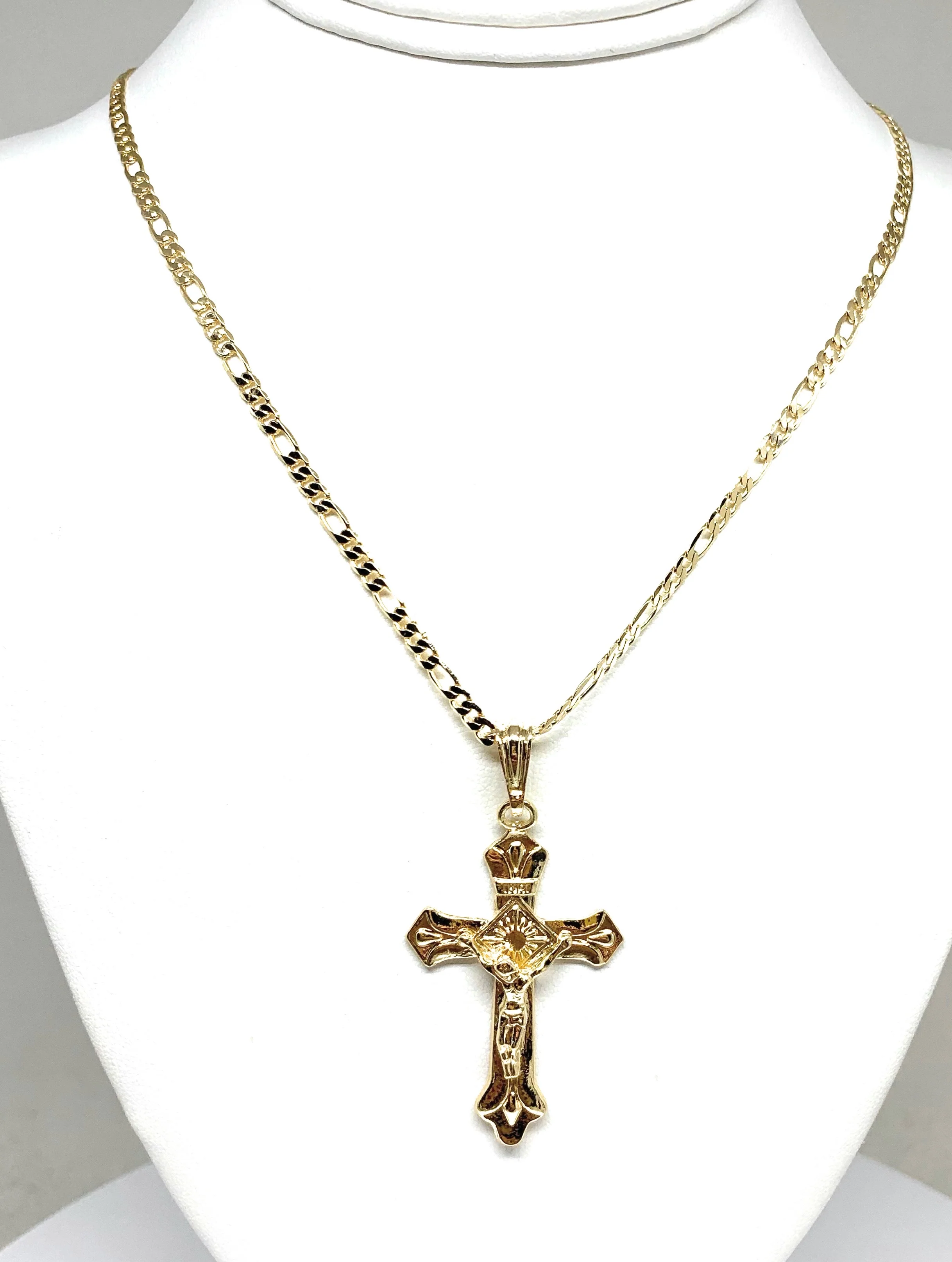 Gold Plated Classic INRI Cross Jesus Crucifix 24" Chain Cruz Crucifijo - Image 4