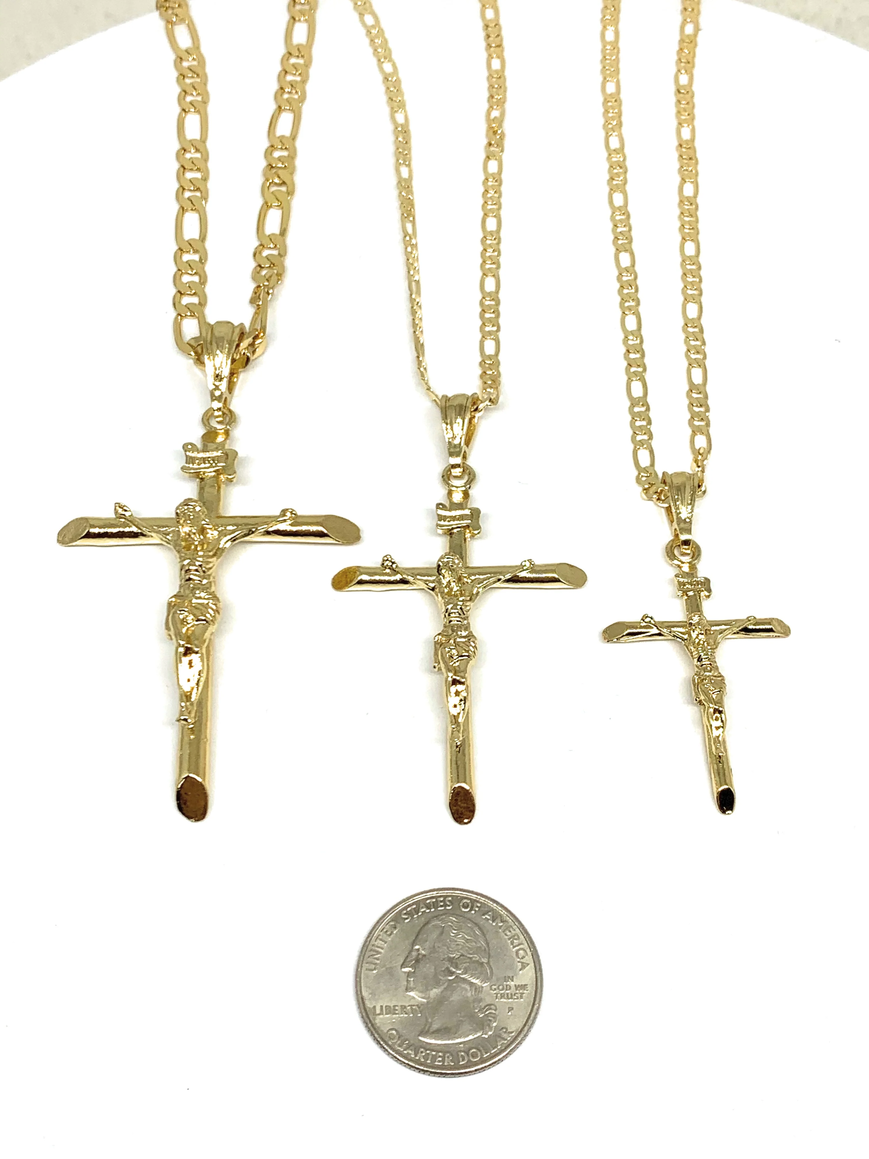 Gold Plated Classic INRI Cross Jesus Crucifix 24" Chain Cruz Crucifijo (SM,MED,LG) - Image 2