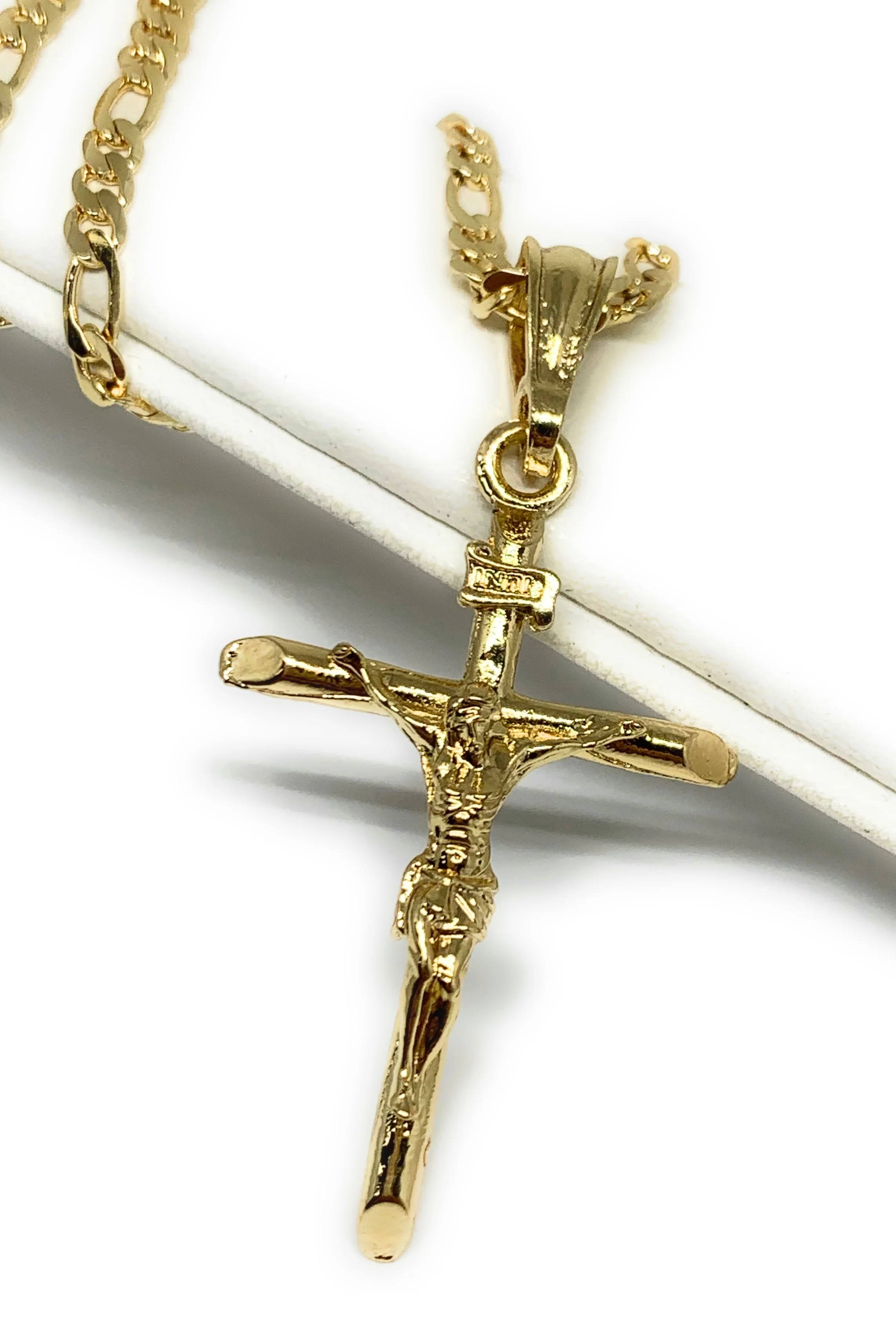 Gold Plated Classic INRI Cross Jesus Crucifix 24" Chain Cruz Crucifijo (SM,MED,LG) - Image 3