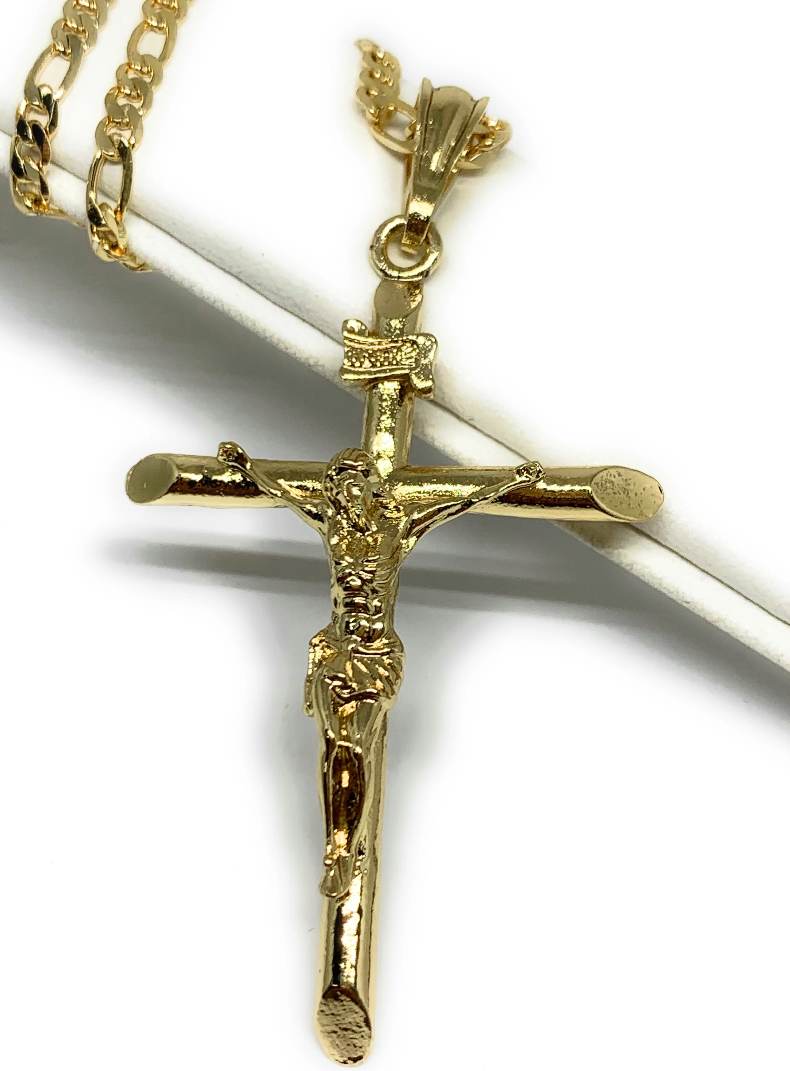 Gold Plated Classic INRI Cross Jesus Crucifix 24" Chain Cruz Crucifijo (SM,MED,LG) - Image 5