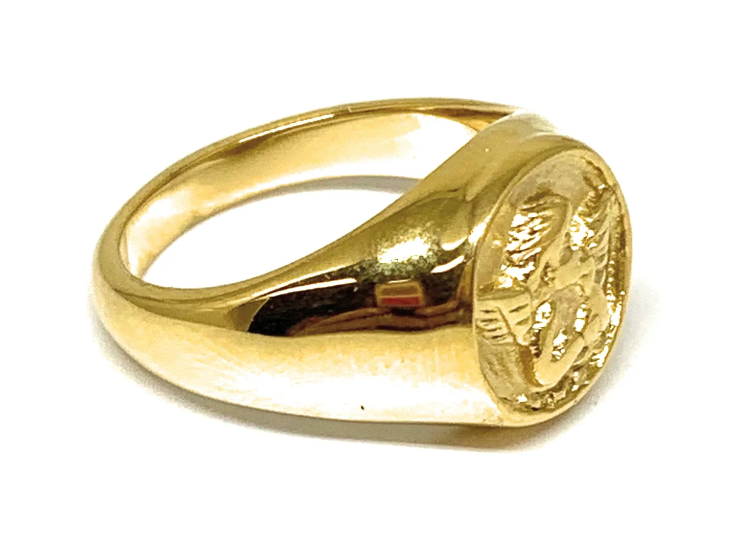 Gold Plated Classic Signet Angel Ring Anillo - Image 2