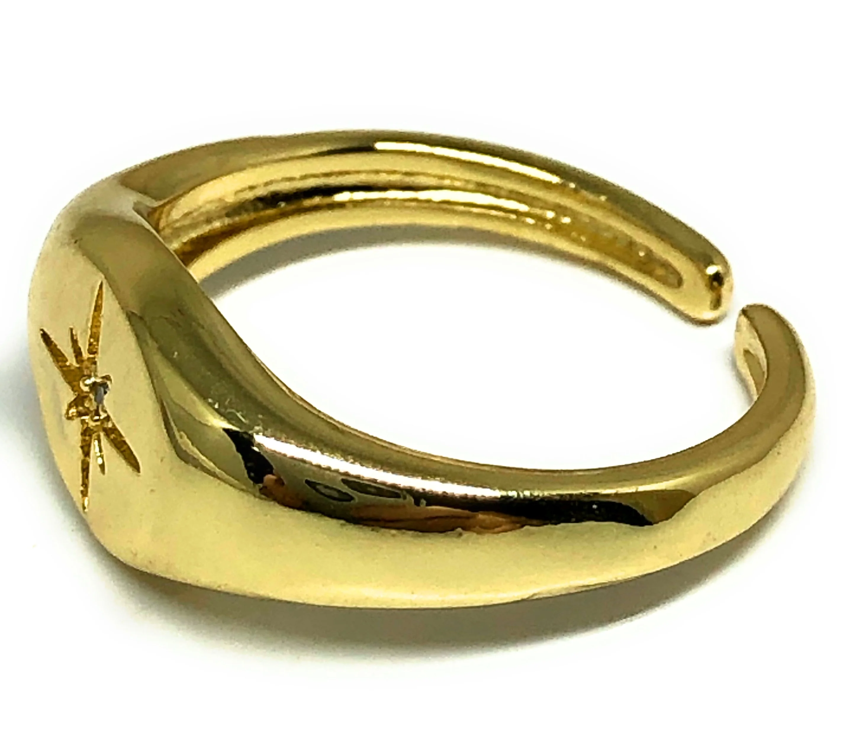 Gold Plated Classic Signet CZ Adjustable Ring Anillo - Image 2