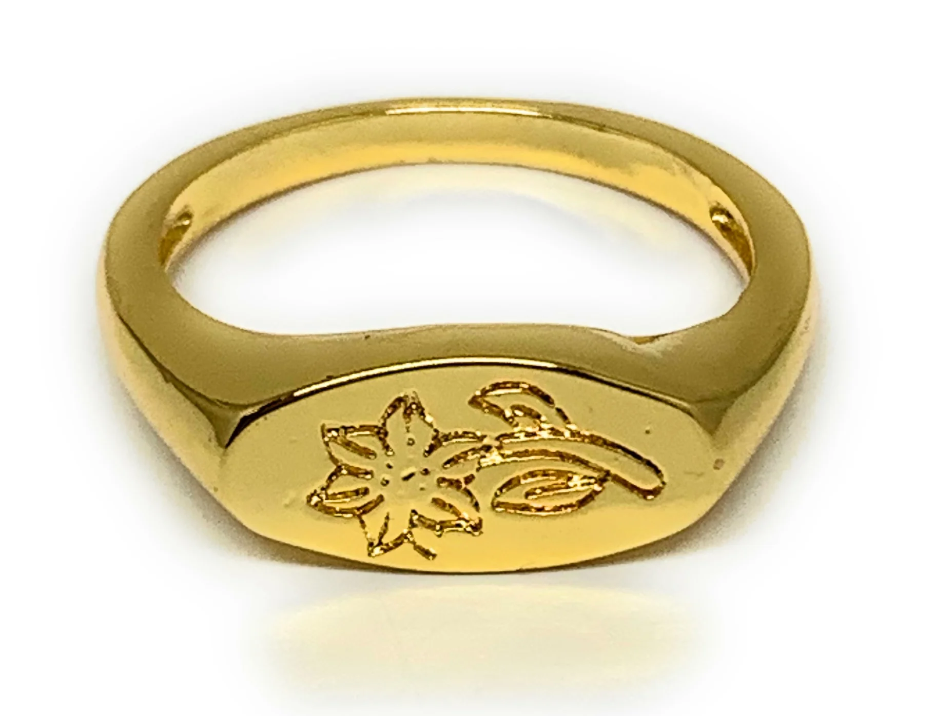Gold Plated Classic Signet Flower Ring Anillo