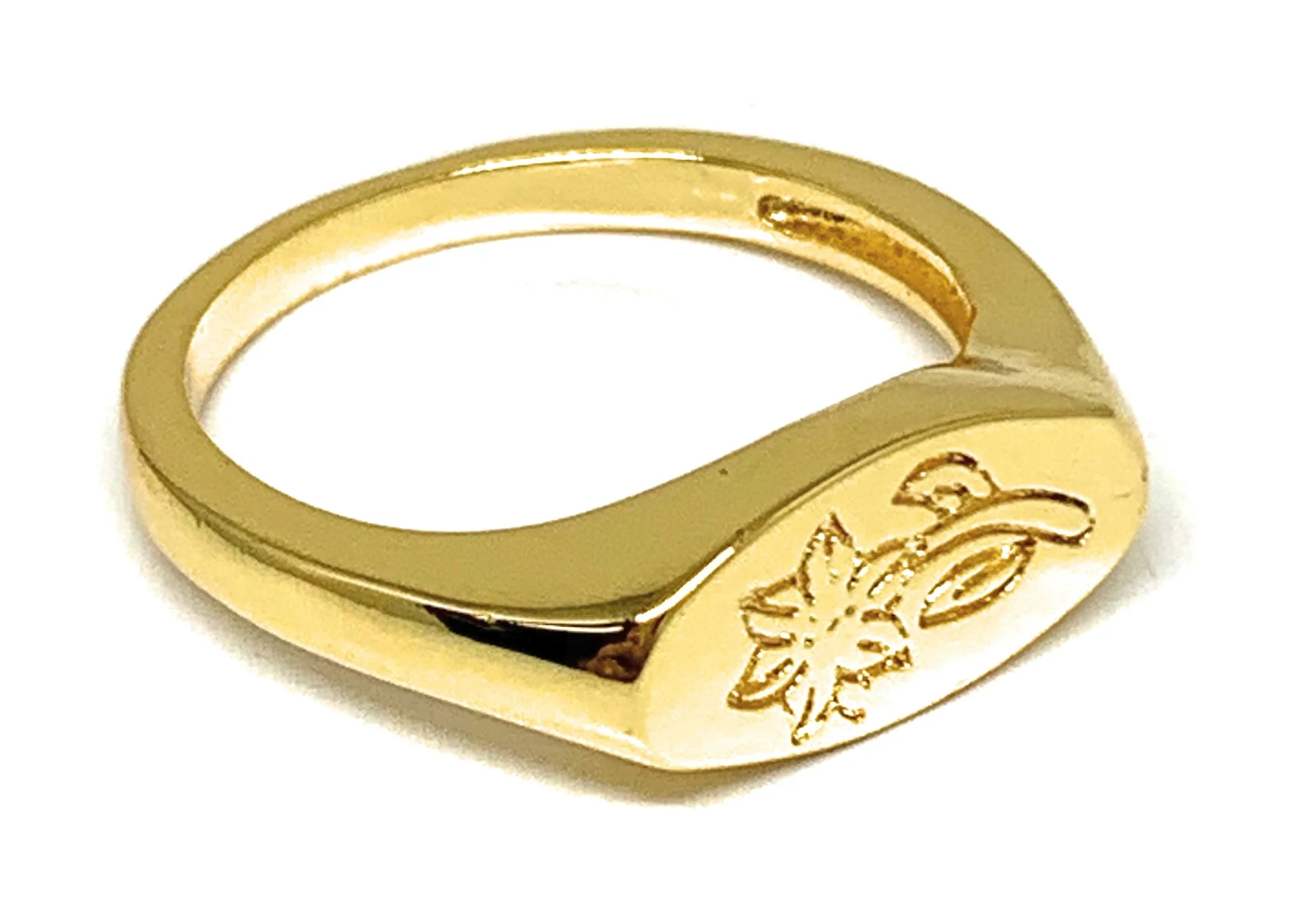 Gold Plated Classic Signet Flower Ring Anillo - Image 3
