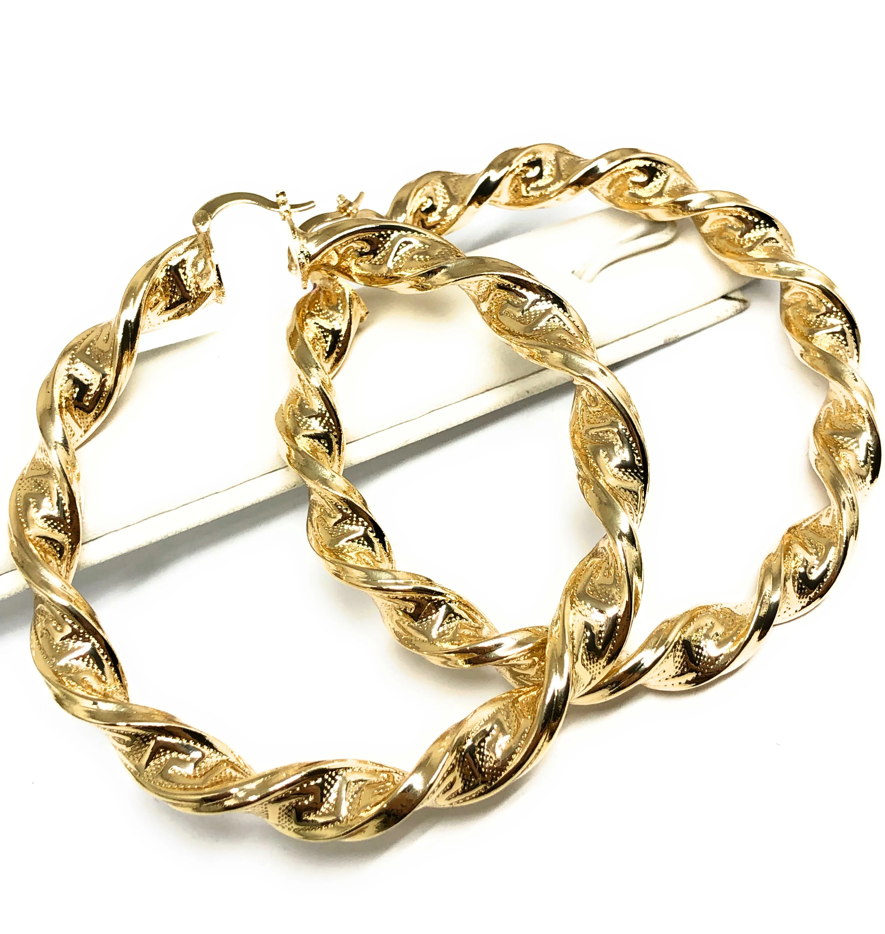 Gold Plated Classic Twist Hoop Earrings Aretes Arracadas (2.5 INCH) - Image 3