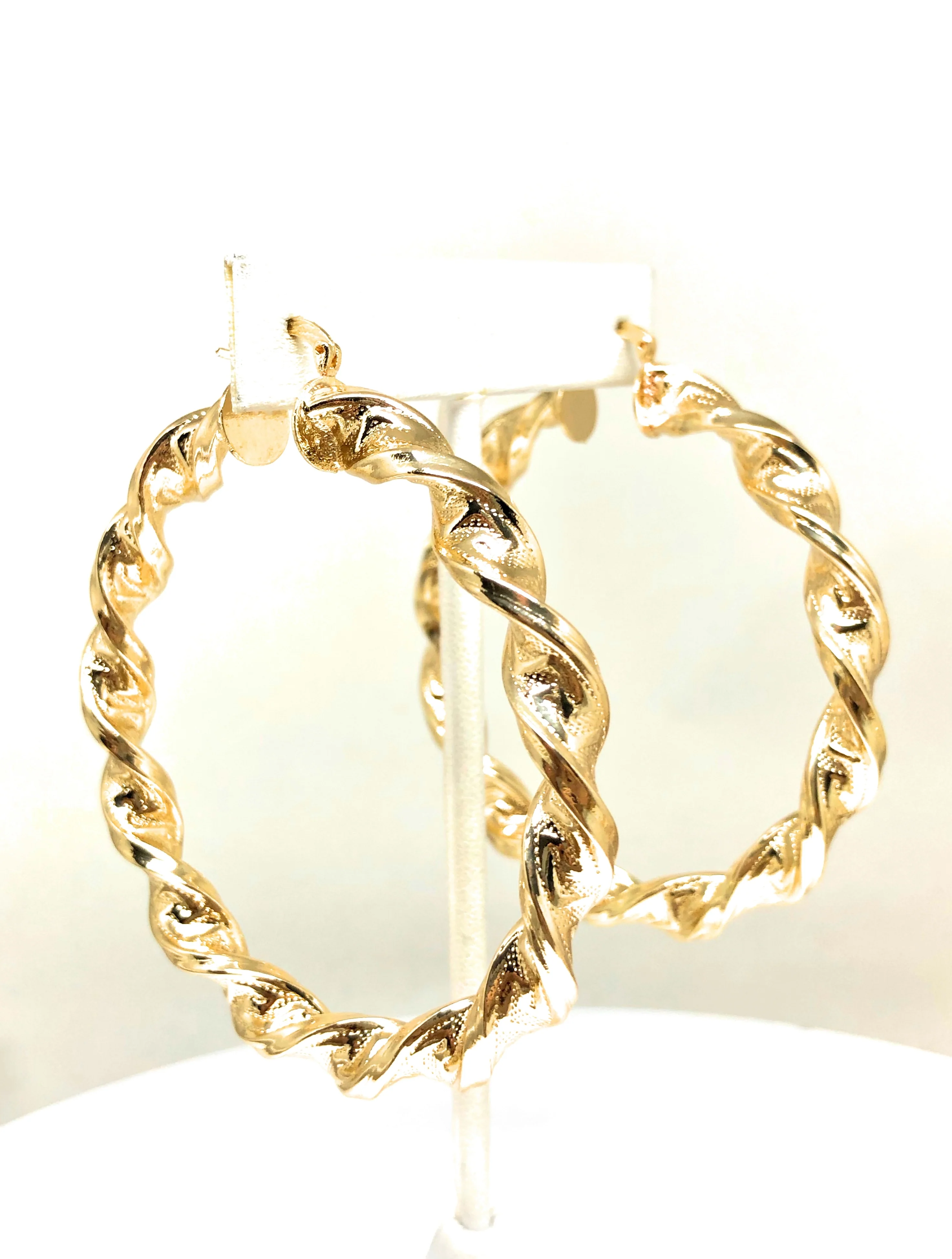 Gold Plated Classic Twist Hoop Earrings Aretes Arracadas (2.5 INCH) - Image 5