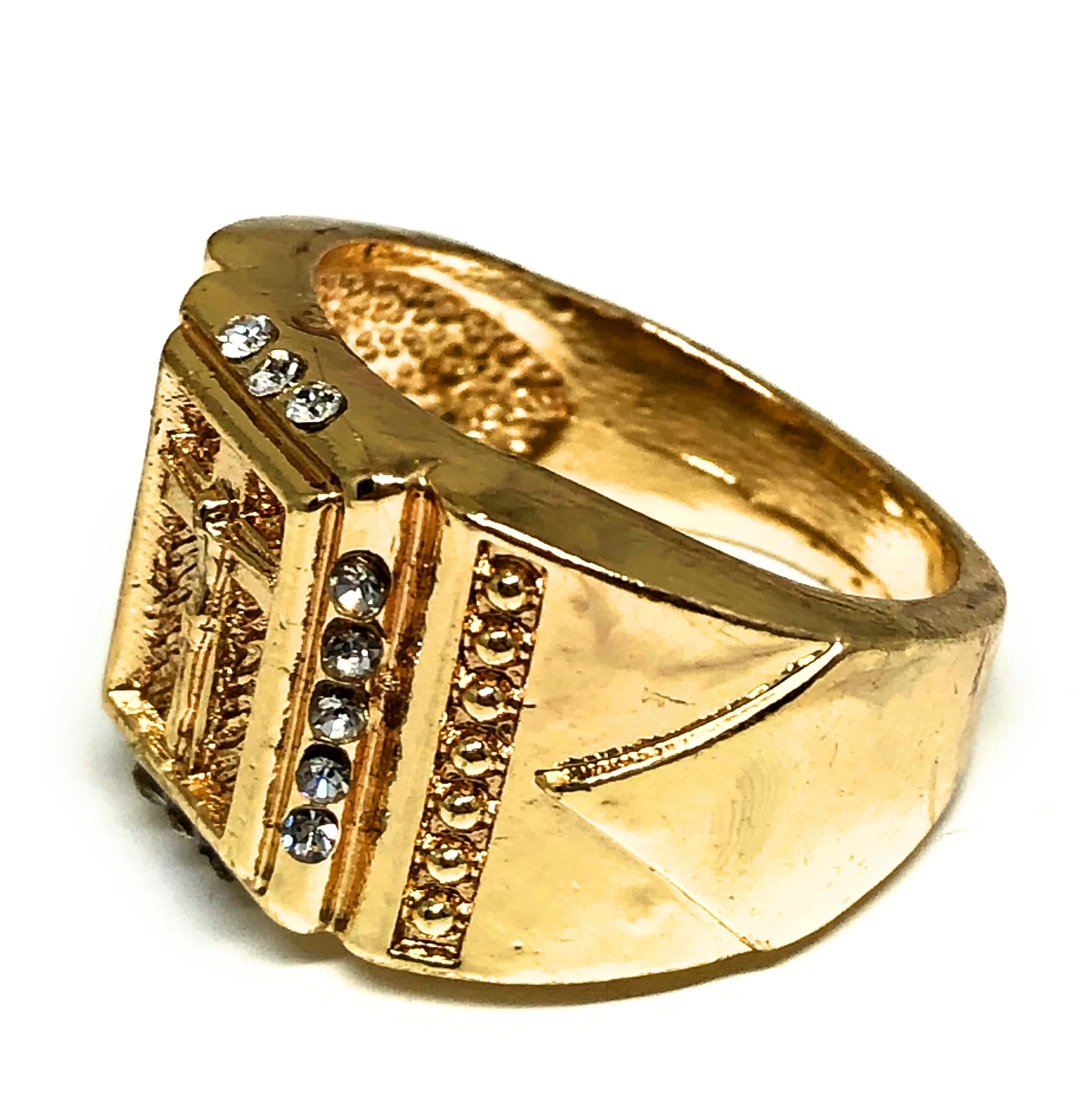 Gold Plated Classic Yellow Jesus Cross Crucifix CZ Ring Anillo - Image 2
