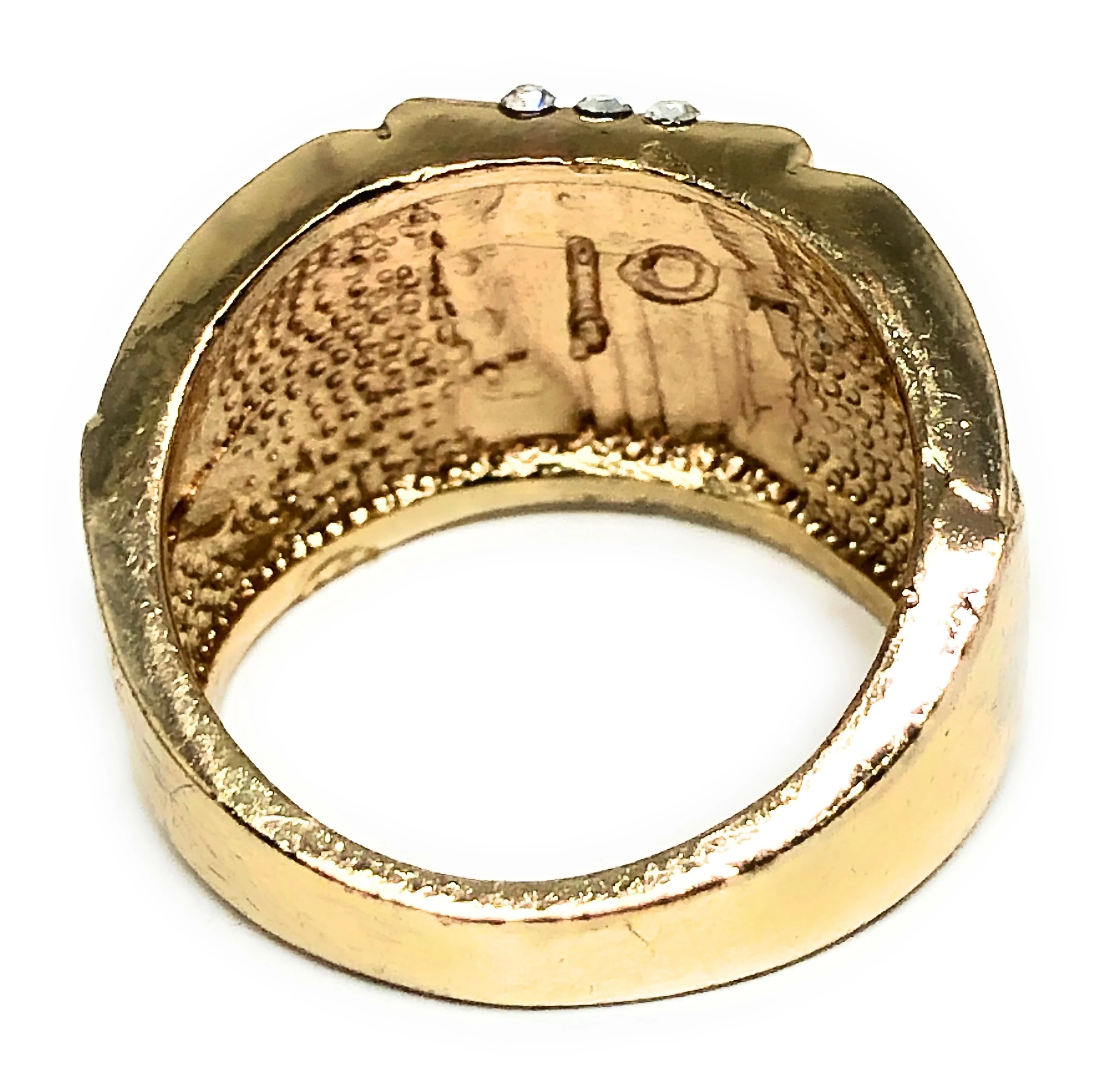 Gold Plated Classic Yellow Jesus Cross Crucifix CZ Ring Anillo - Image 3