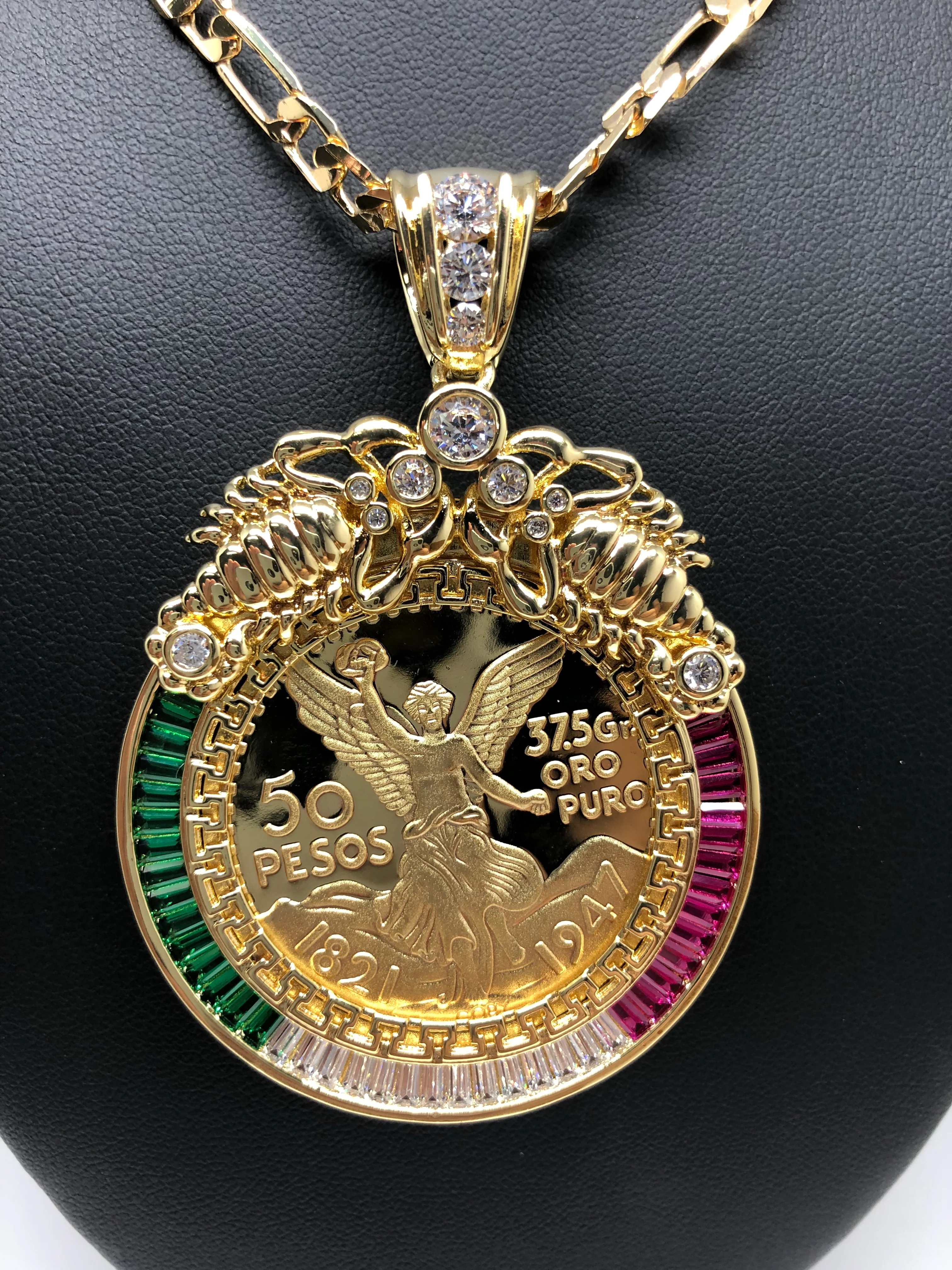 Gold Plated Coin Centenario Mexicano Moneda 50 Pesos Pendant Chain CZ Oro Cadena 26" - Image 5