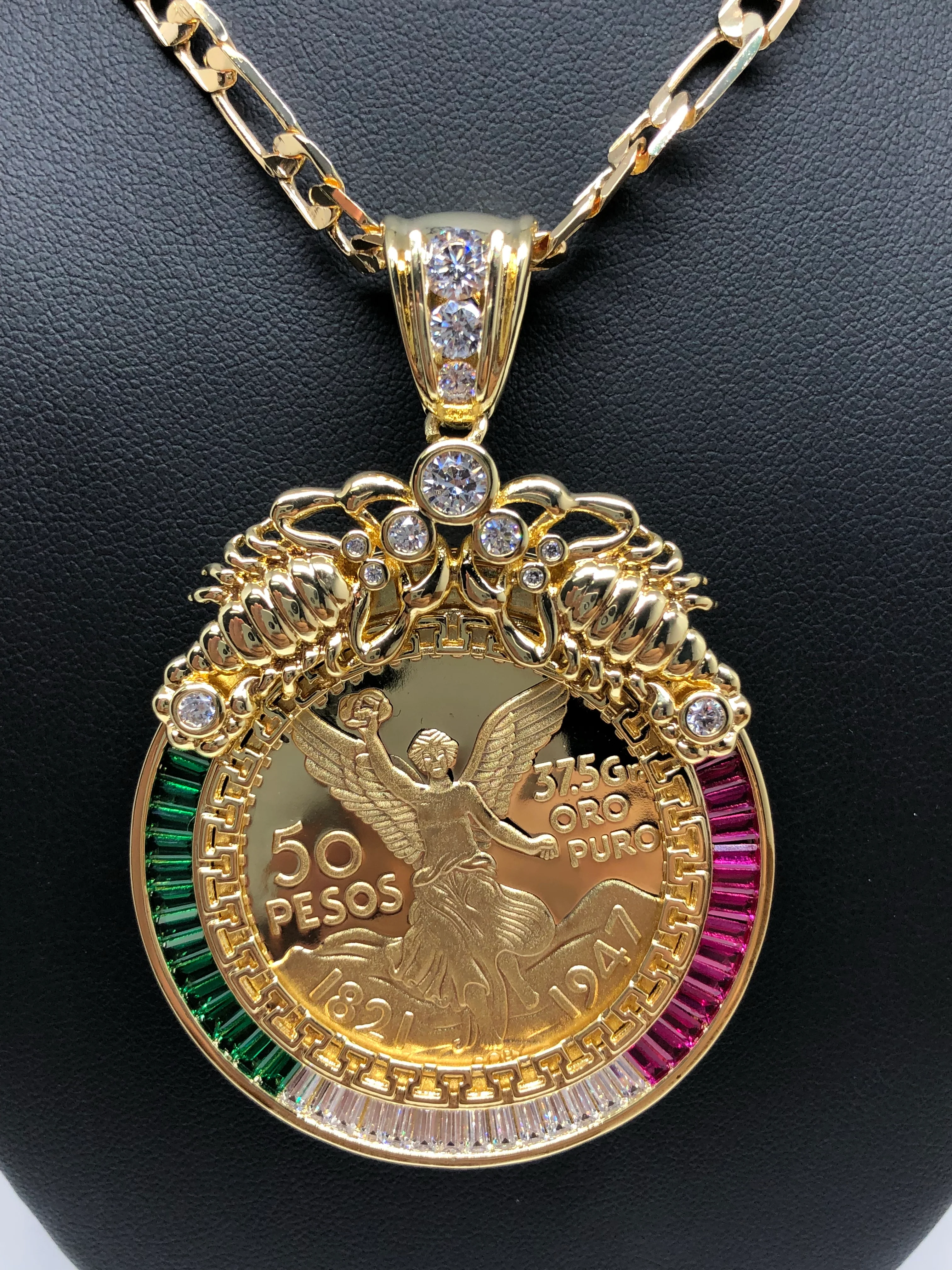 Gold Plated Coin Centenario Mexicano Moneda 50 Pesos Pendant Chain CZ Oro Cadena 26" - Image 8