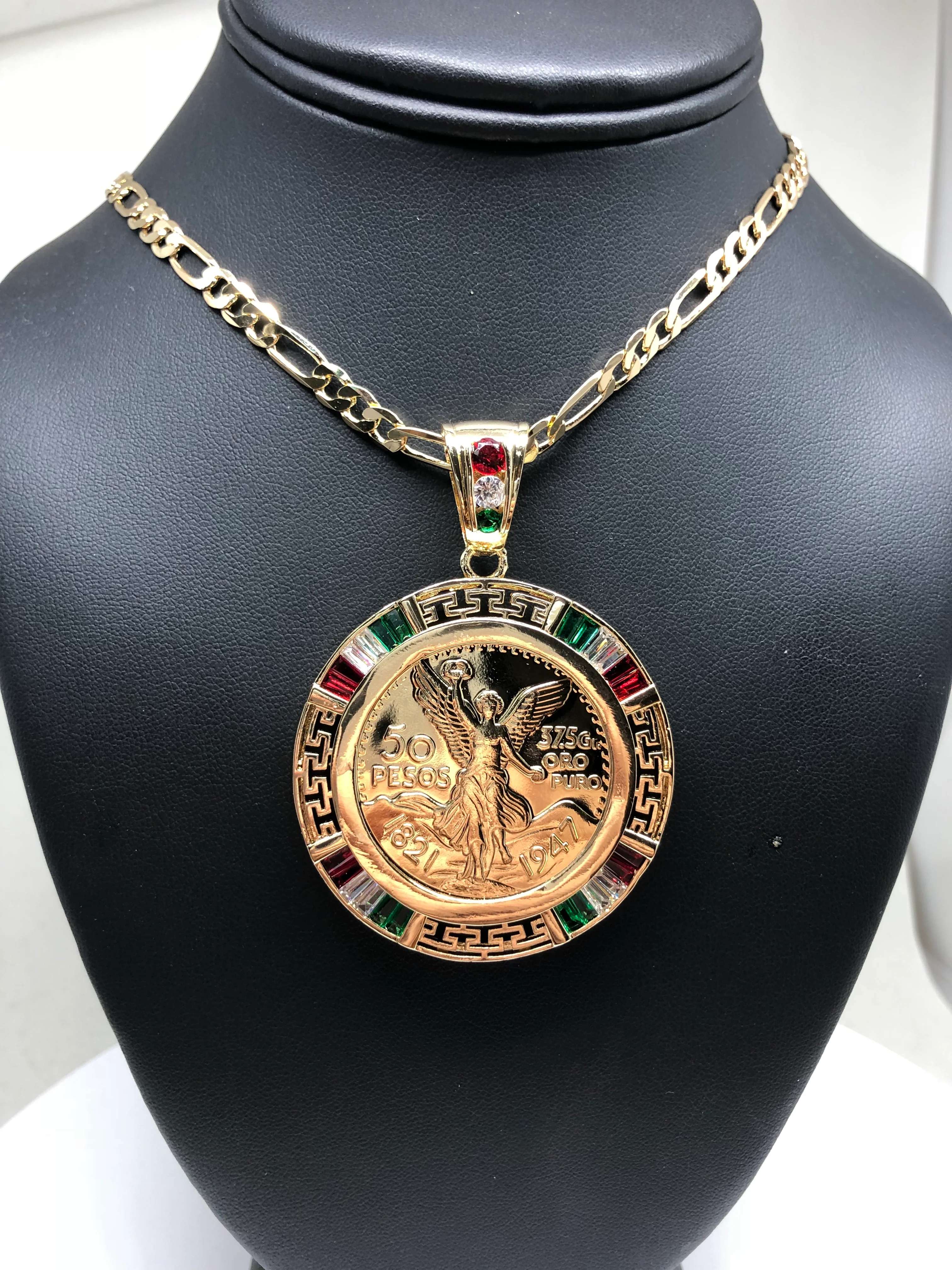 Gold Plated Coin Centenario Mexicano Moneda 50 Pesos Pendant Chain CZ Oro Cadena 26" - Image 7