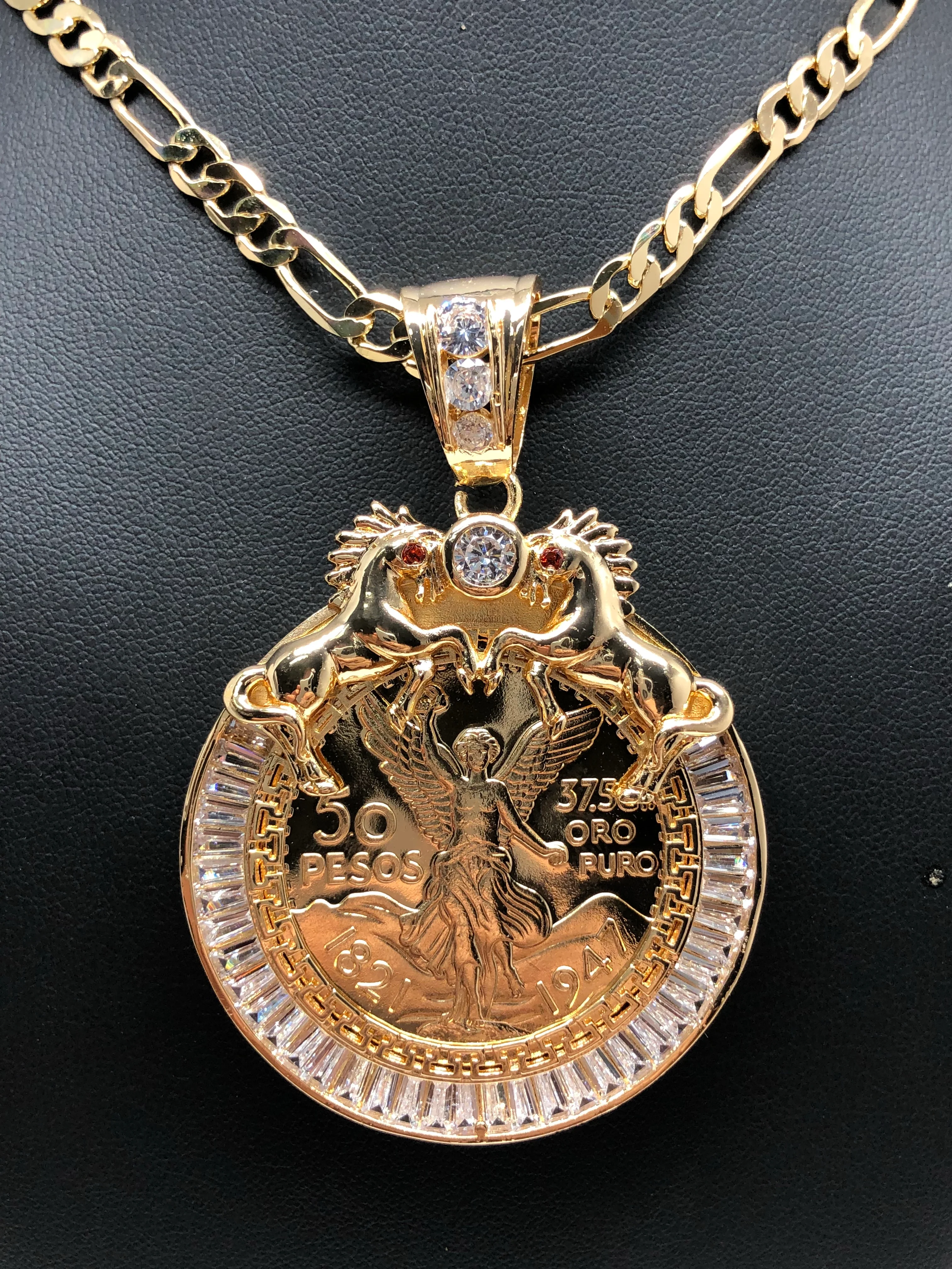 Gold Plated Coin Centenario Mexicano Moneda 50 Pesos Pendant Chain CZ Oro Cadena 26" - Image 7