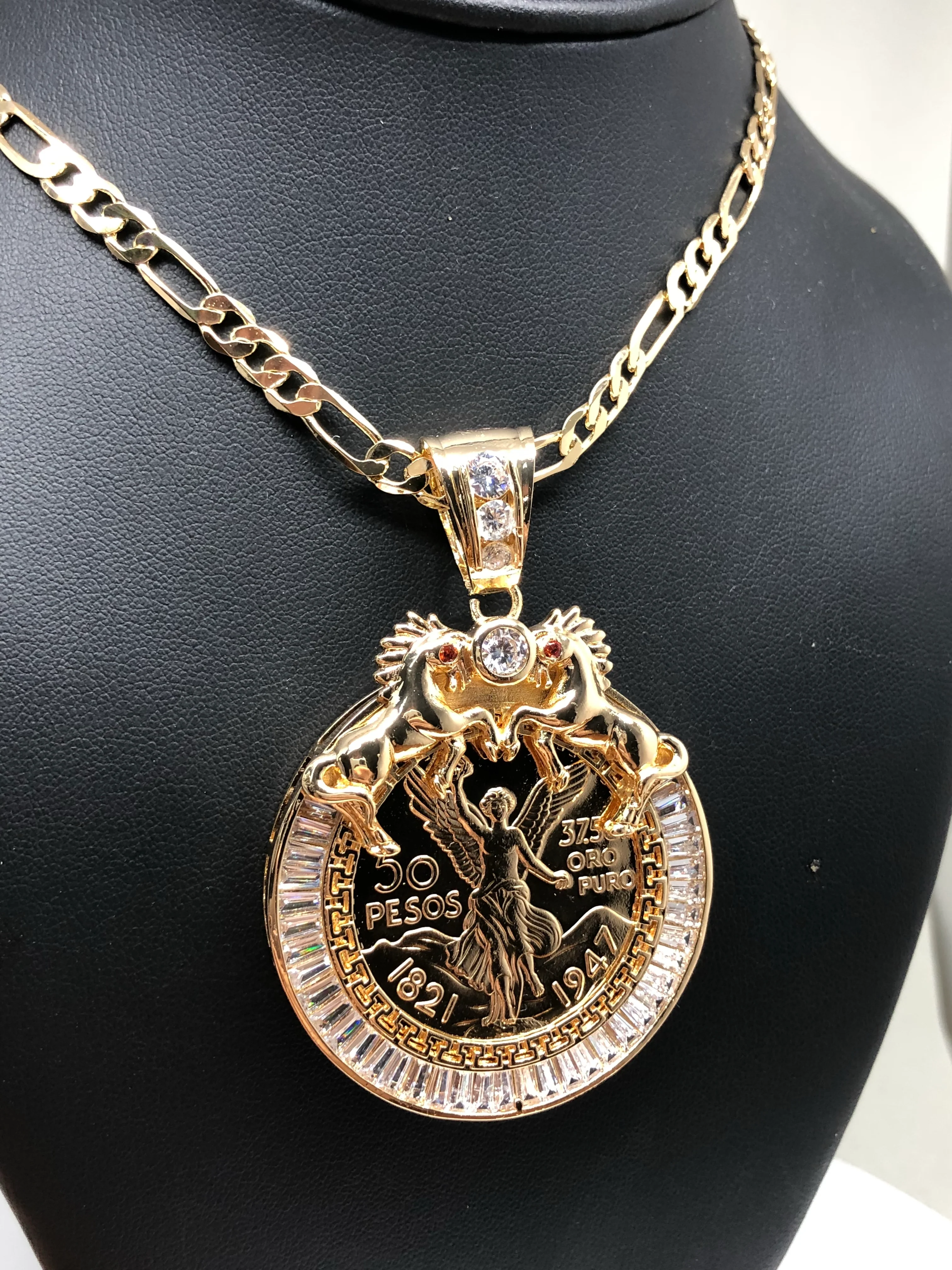 Gold Plated Coin Centenario Mexicano Moneda 50 Pesos Pendant Chain CZ Oro Cadena 26" - Image 8