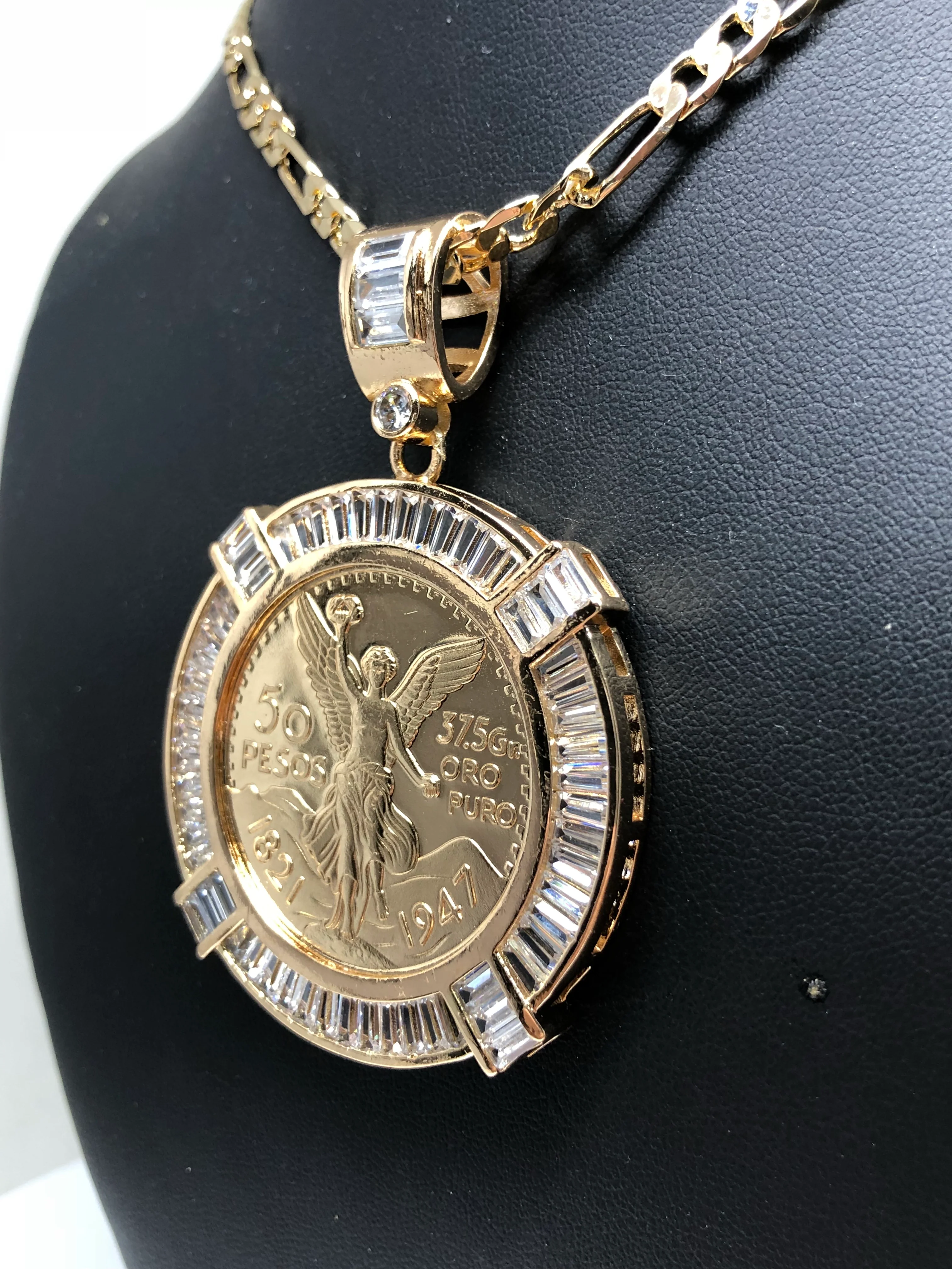 Gold Plated Coin Centenario Mexicano Moneda 50 Pesos Pendant Chain CZ Oro Cadena 26" - Image 10