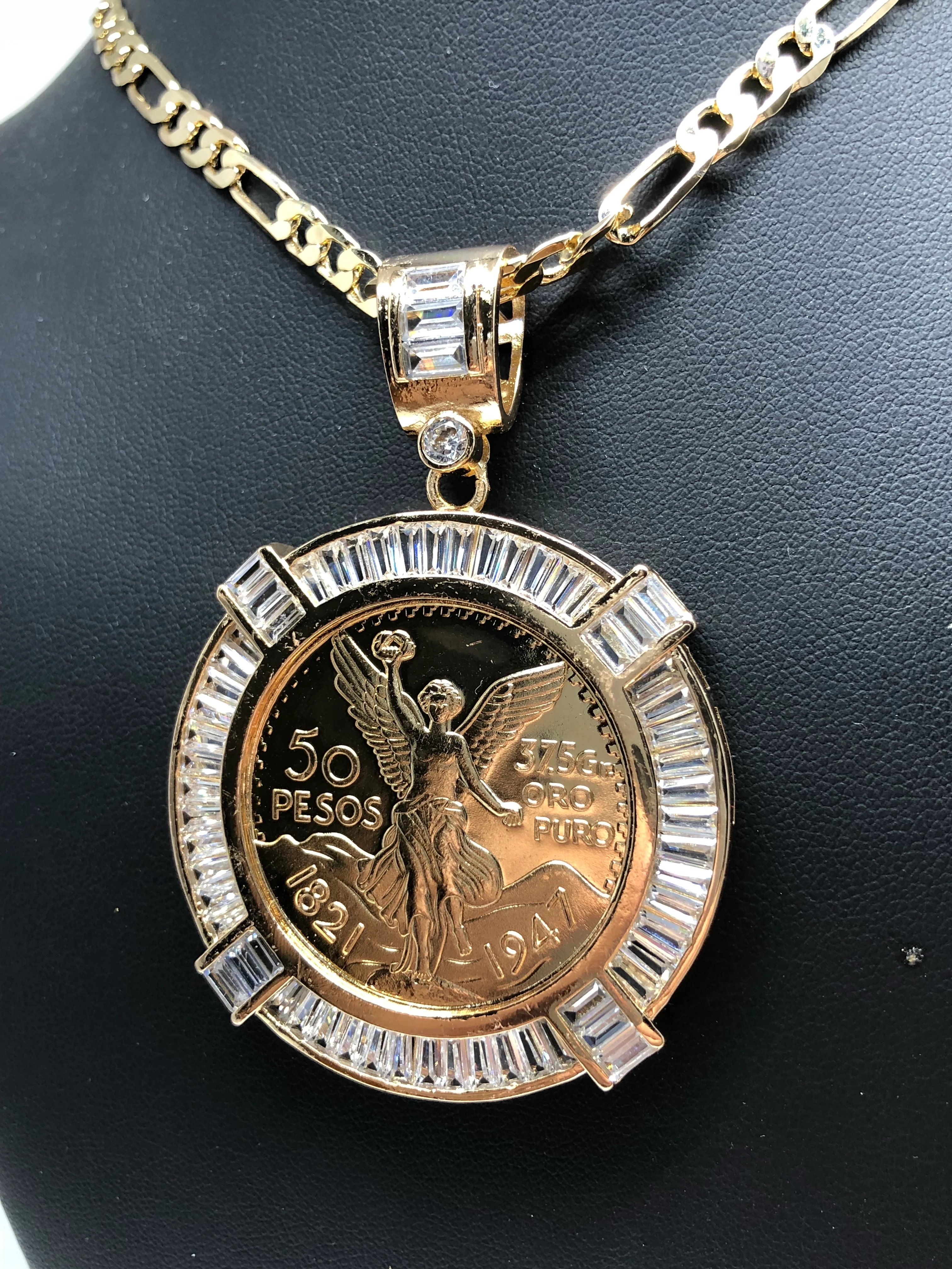 Gold Plated Coin Centenario Mexicano Moneda 50 Pesos Pendant Chain CZ Oro Cadena 26" - Image 9