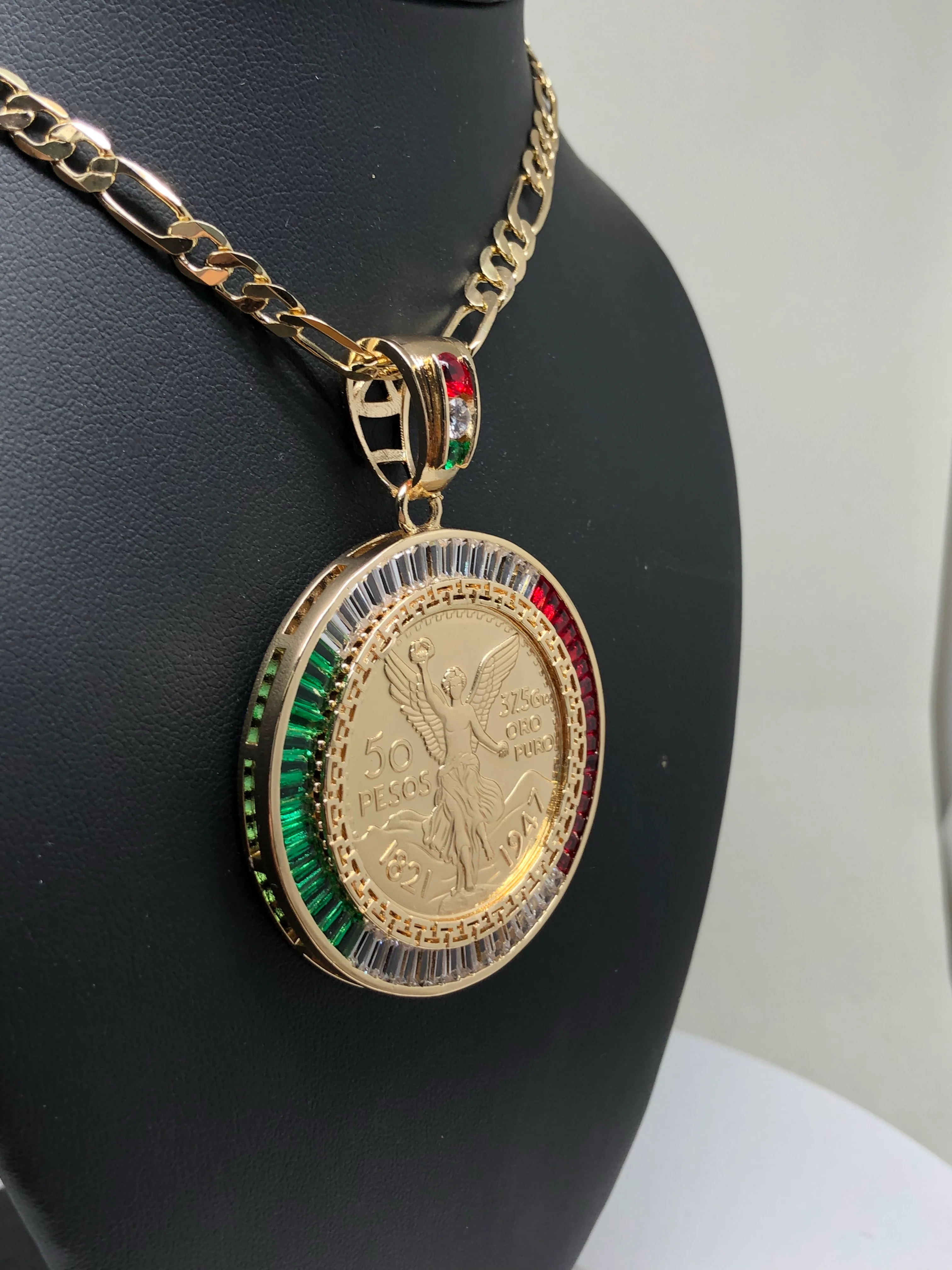 Gold Plated Coin Centenario Mexicano Moneda 50 Pesos Pendant Chain CZ Oro Cadena 26" - Image 10