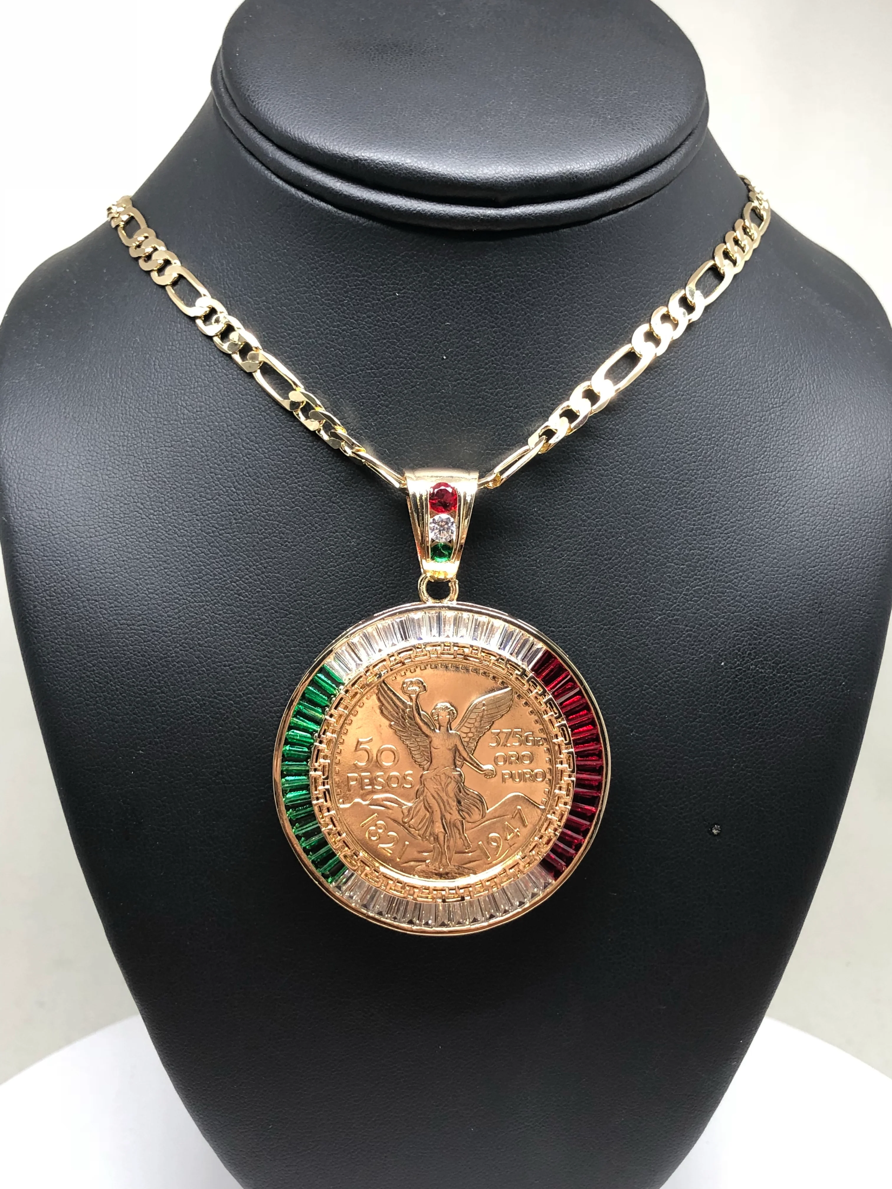 Gold Plated Coin Centenario Mexicano Moneda 50 Pesos Pendant Chain CZ Oro Cadena 26" - Image 7