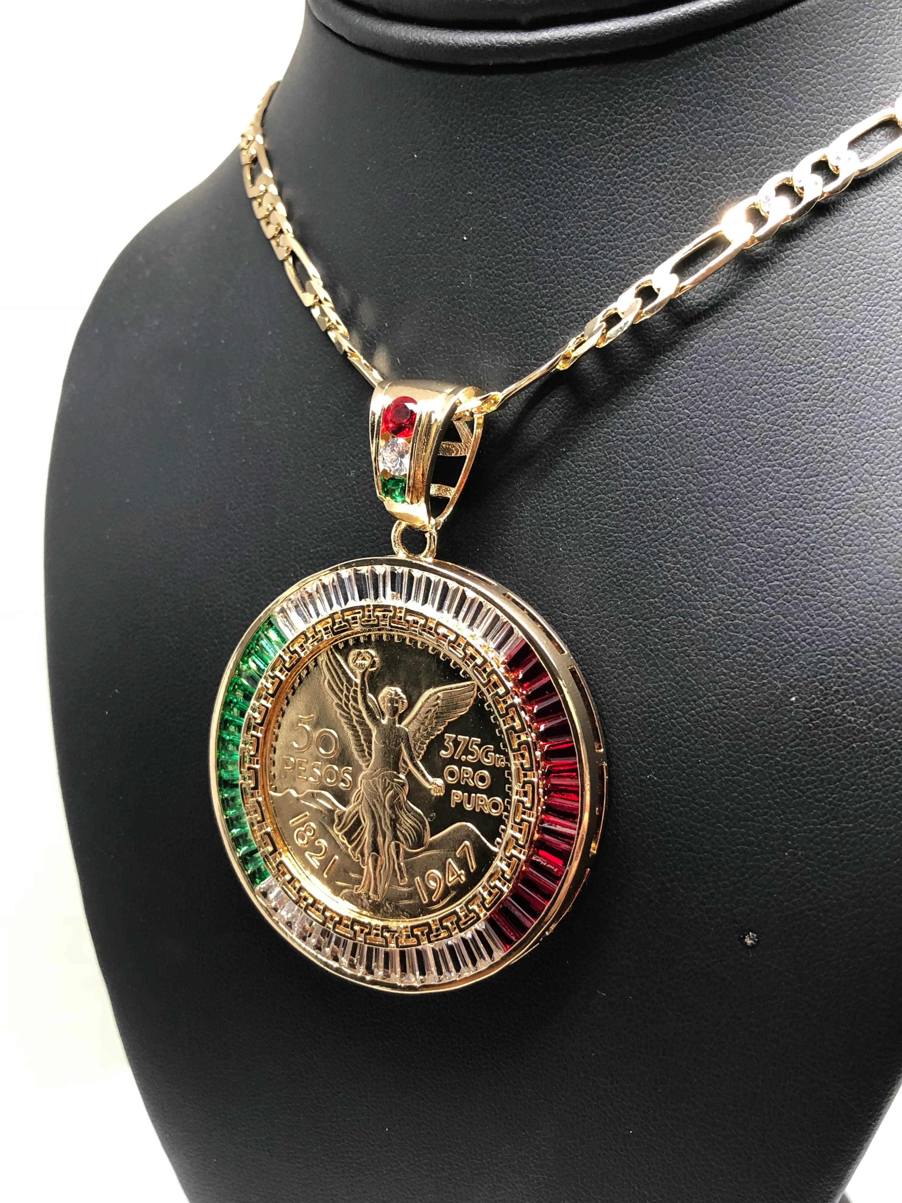 Gold Plated Coin Centenario Mexicano Moneda 50 Pesos Pendant Chain CZ Oro Cadena 26" - Image 8