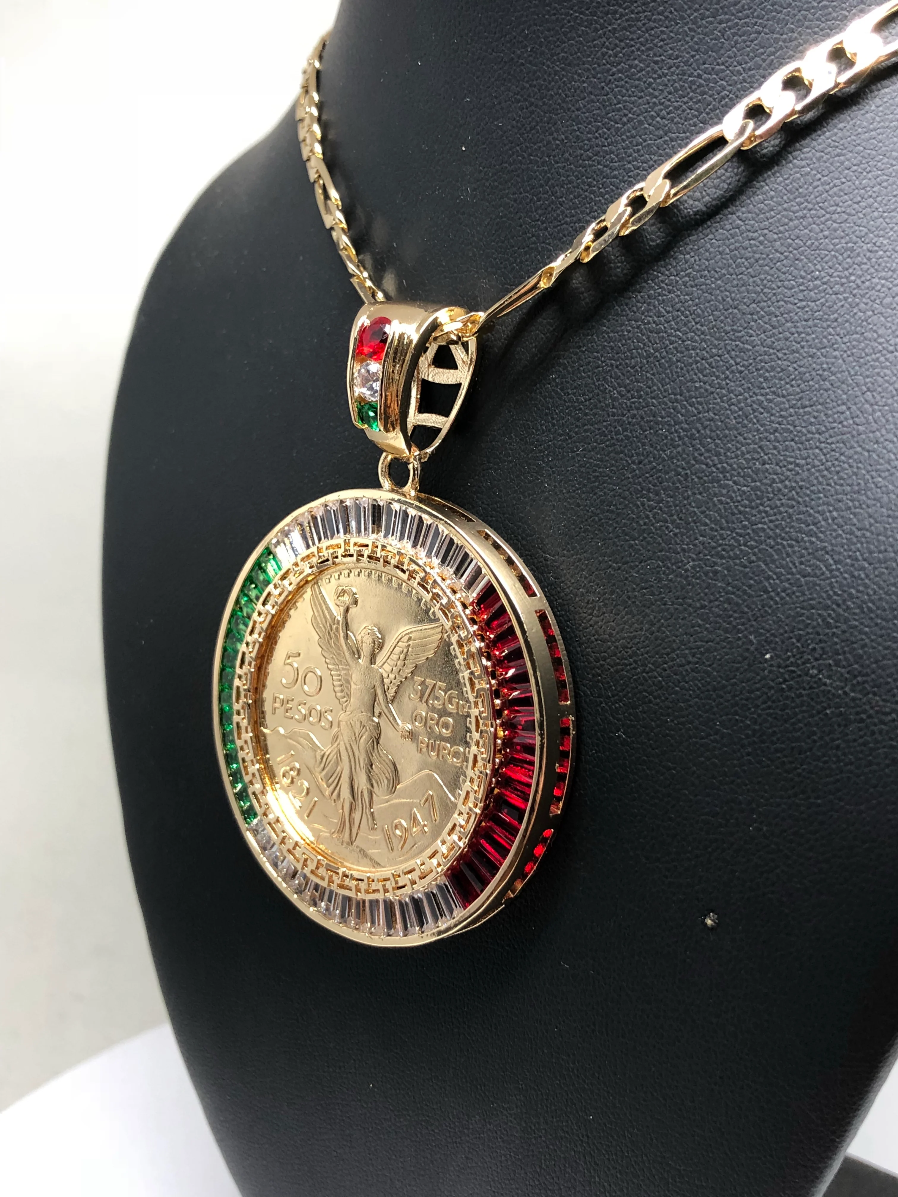 Gold Plated Coin Centenario Mexicano Moneda 50 Pesos Pendant Chain CZ Oro Cadena 26" - Image 9