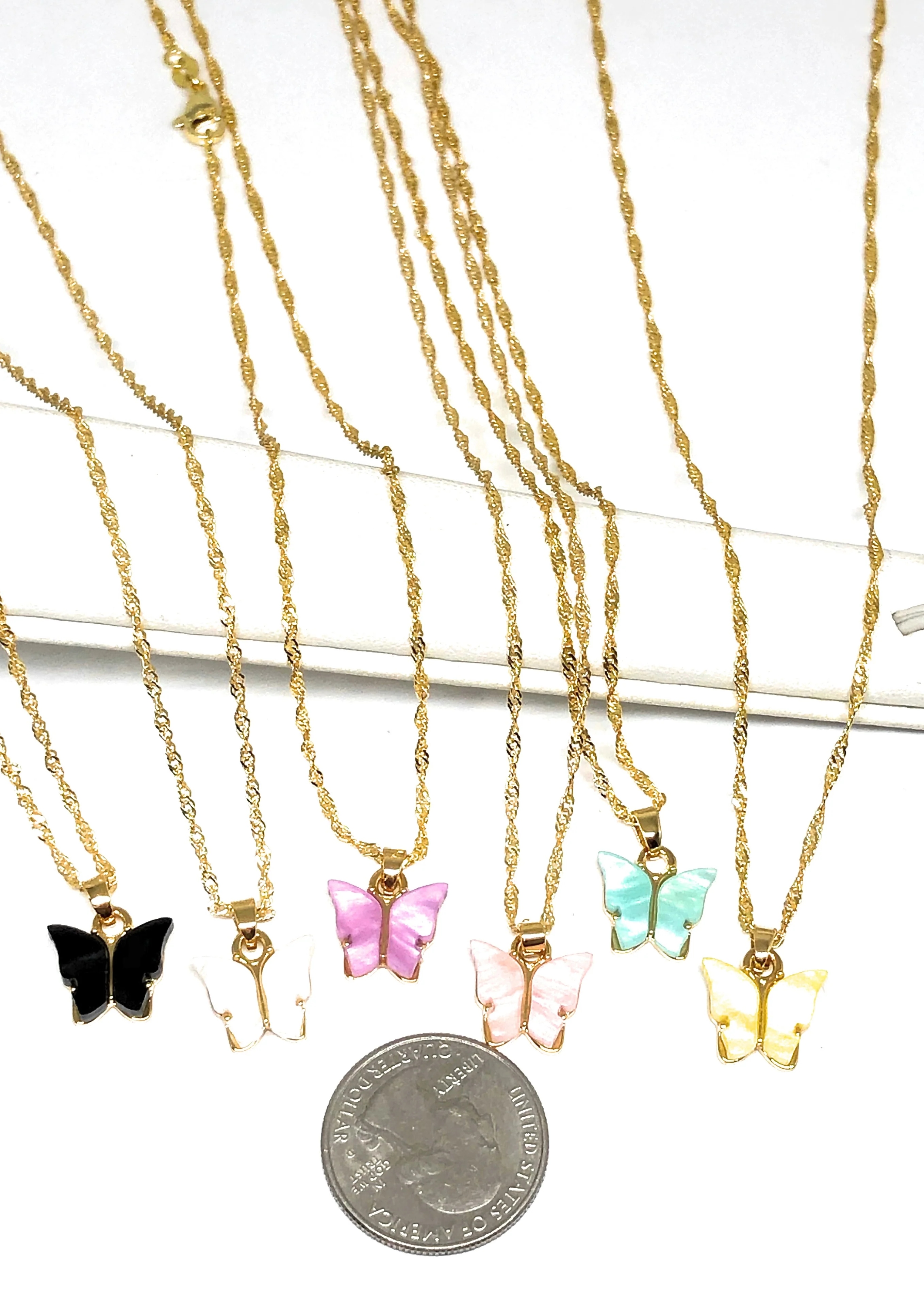 Gold Plated Colorful Butterfly Dainty Pendant Necklace Singapore Chain 18" - Image 2