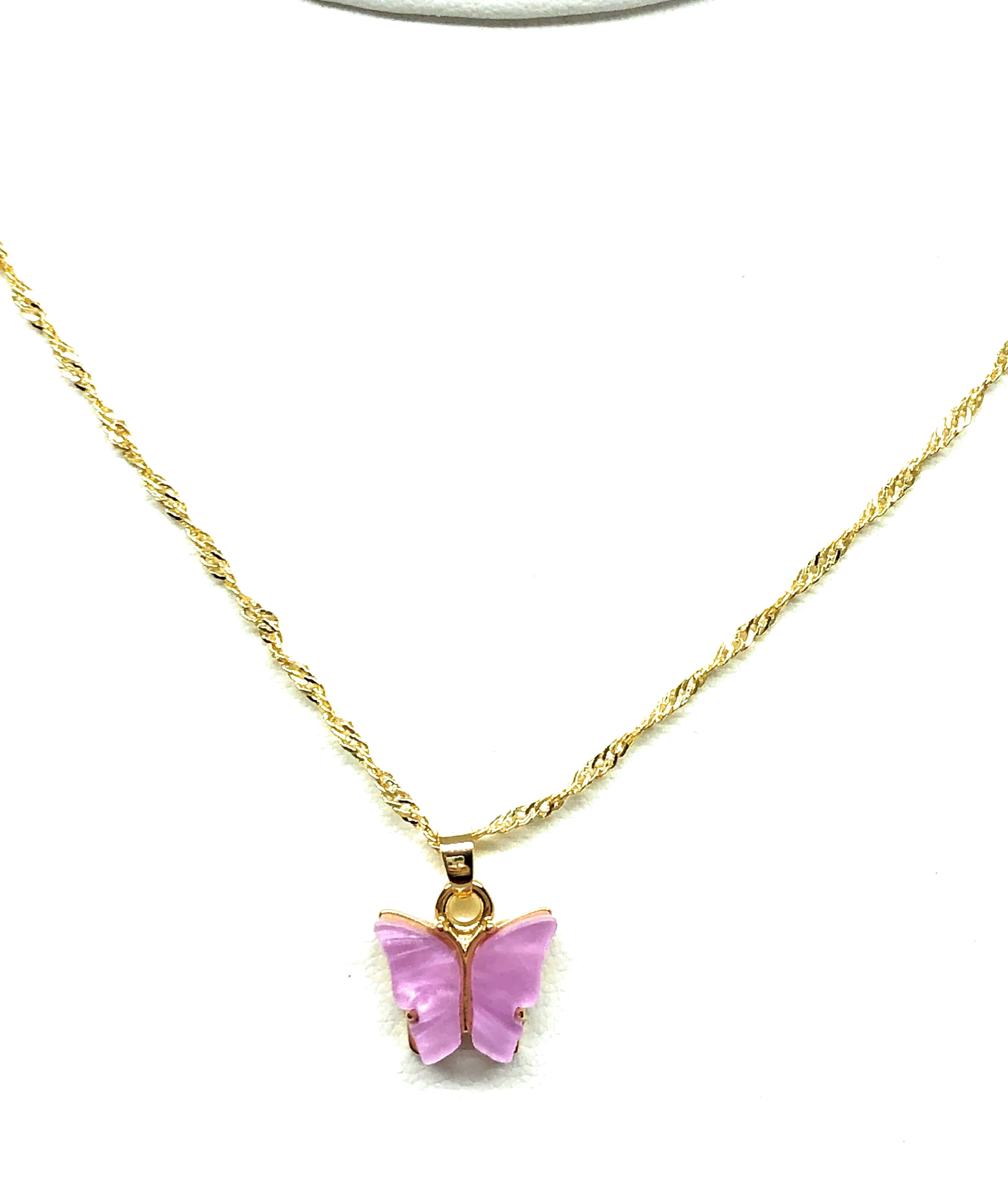 Gold Plated Colorful Butterfly Dainty Pendant Necklace Singapore Chain 18" - Image 3