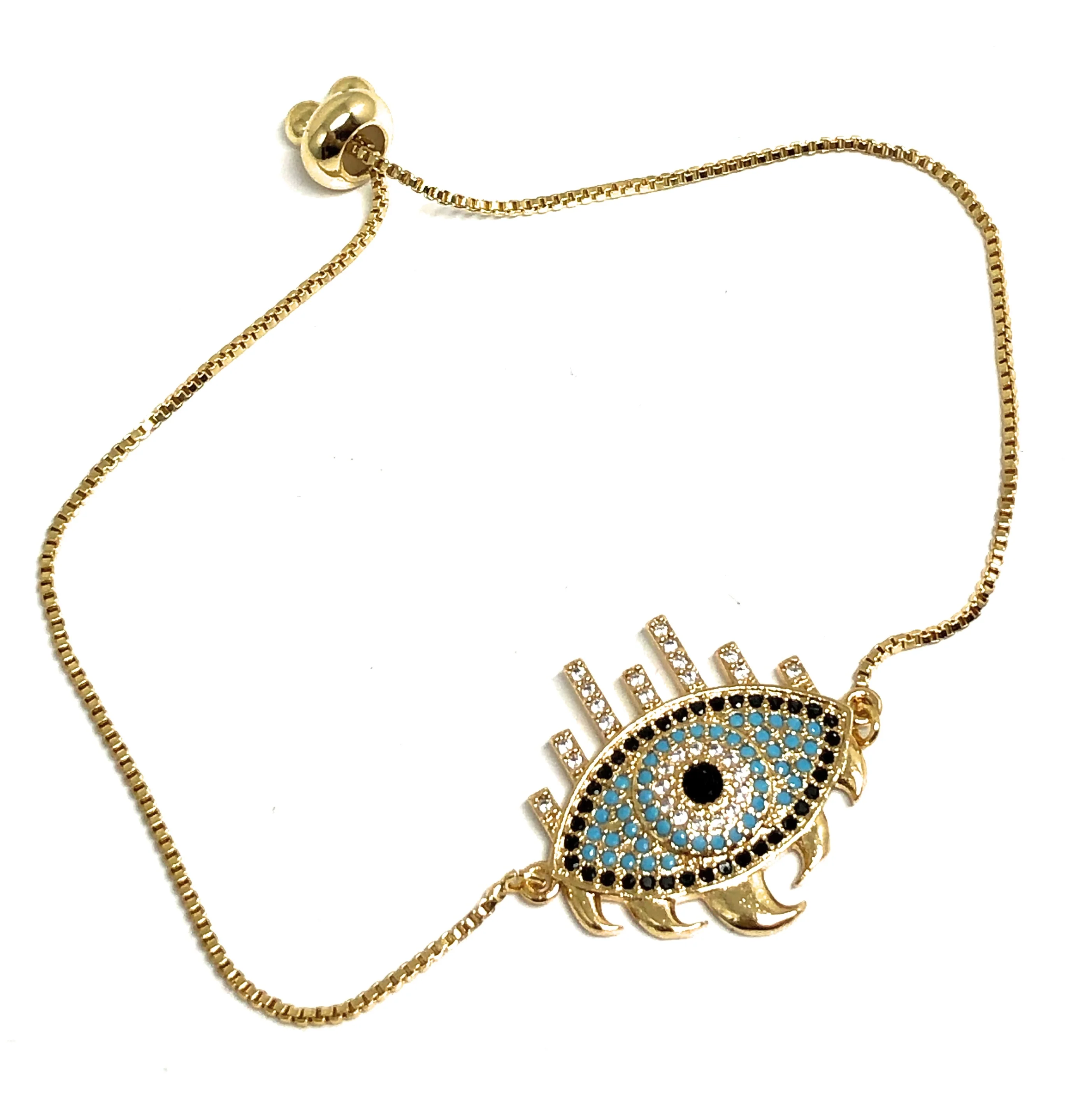 Gold Plated Colorful Evil Eye Adjustable Bracelet 9 inch - Image 2