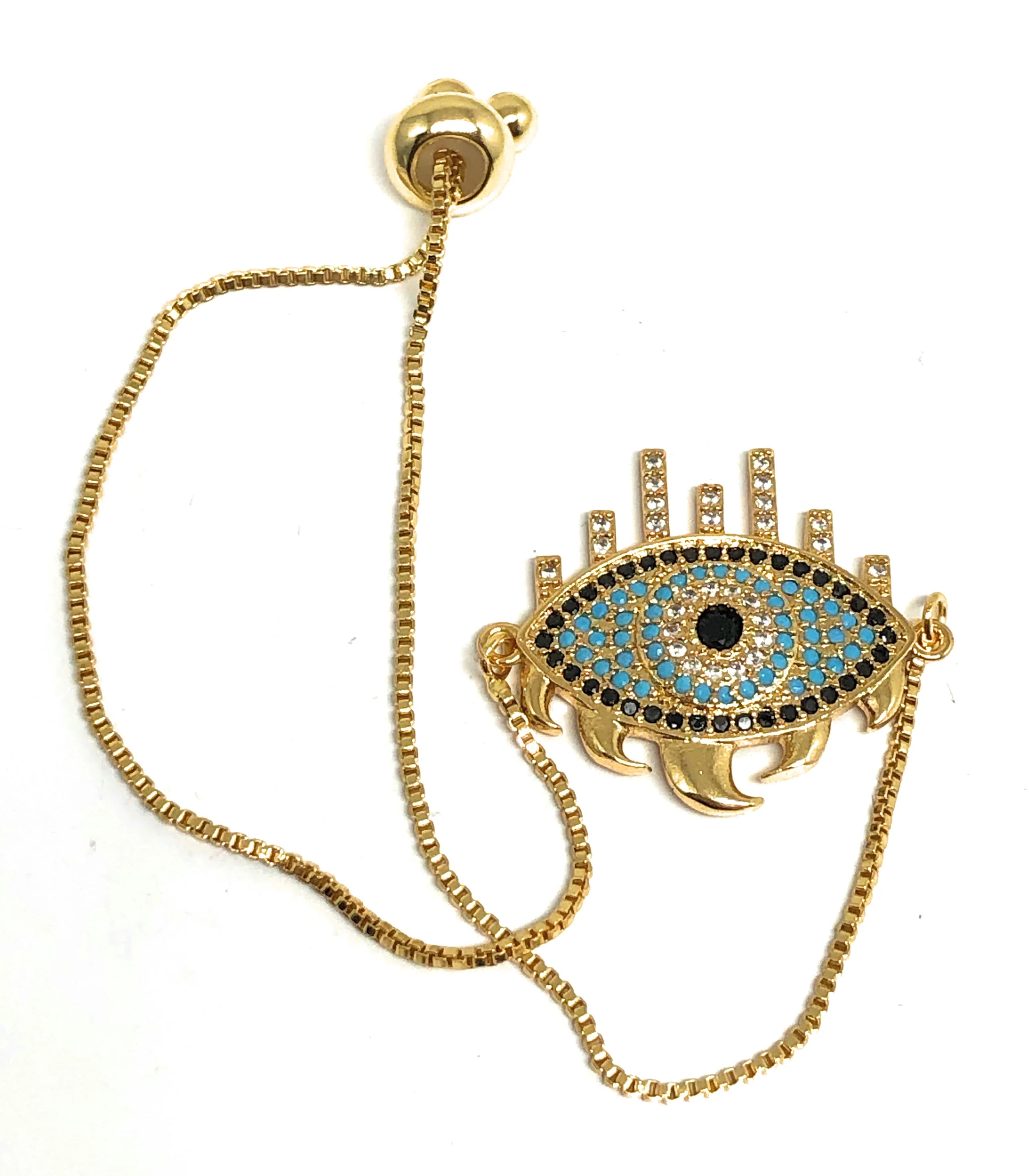 Gold Plated Colorful Evil Eye Adjustable Bracelet 9 inch - Image 3