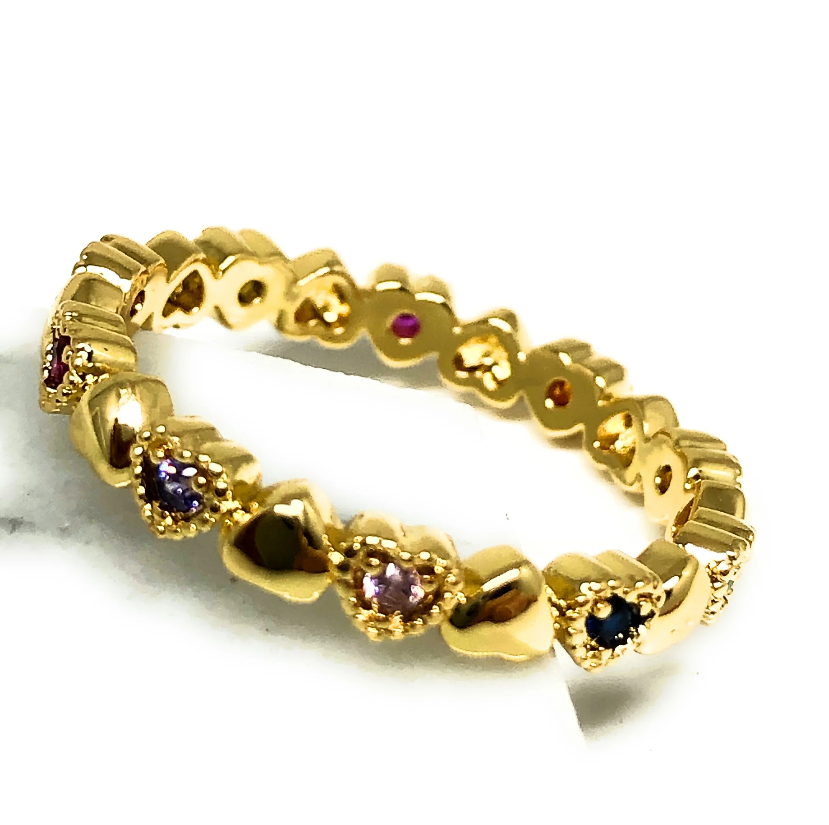 Gold Plated Colorful multi-color Stone Mini Heart Band Ring Anillo - Image 2