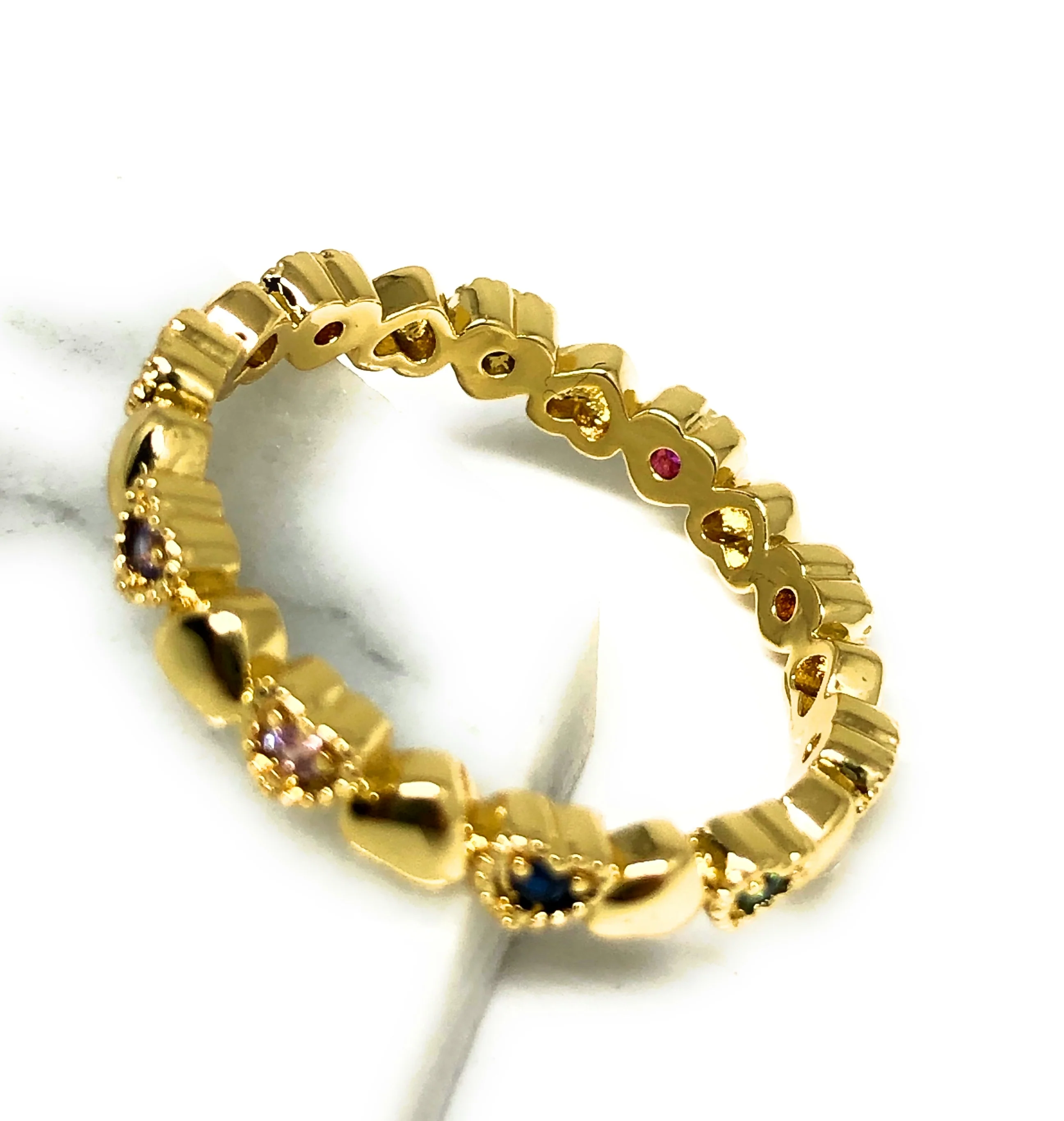 Gold Plated Colorful multi-color Stone Mini Heart Band Ring Anillo - Image 3