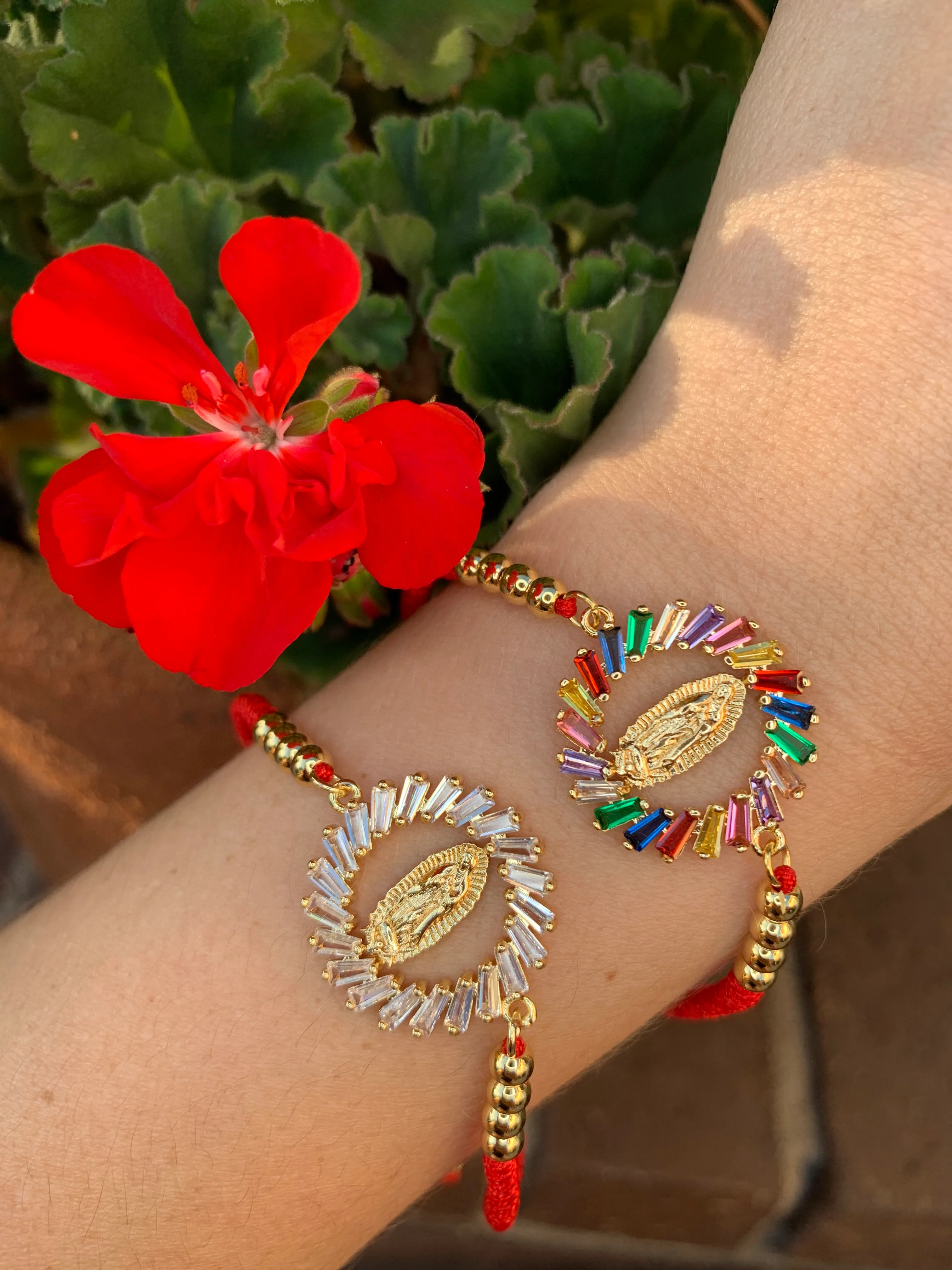 Gold Plated Colorful Rhinestone CZ Virgin Mary Bracelet Virgen De Guadalupe Pulsera 8" Adjustable - Image 4