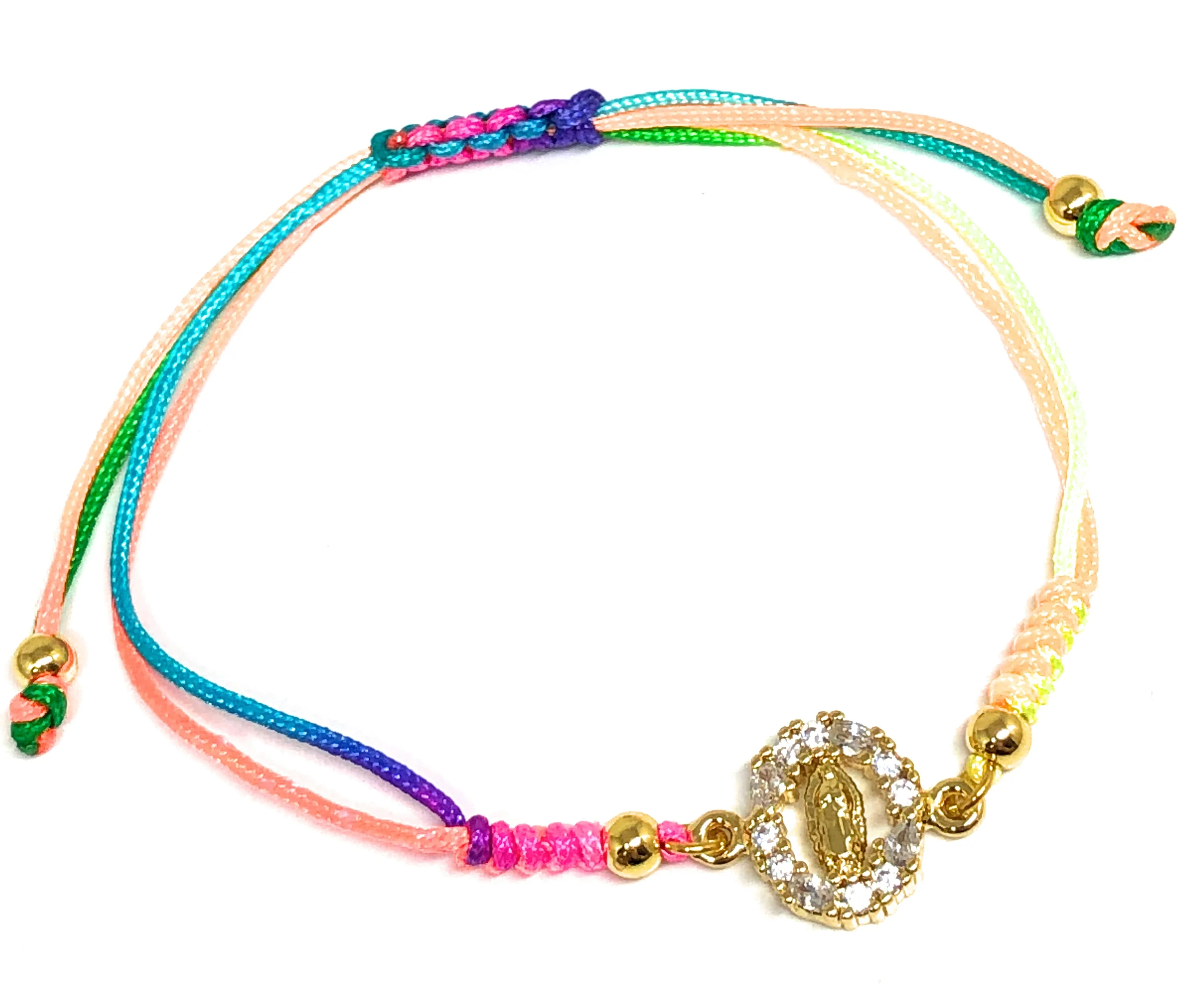 Gold Plated Colorful Virgin Mary Bracelet Virgen De Guadalupe Pulsera 8" Adjustable