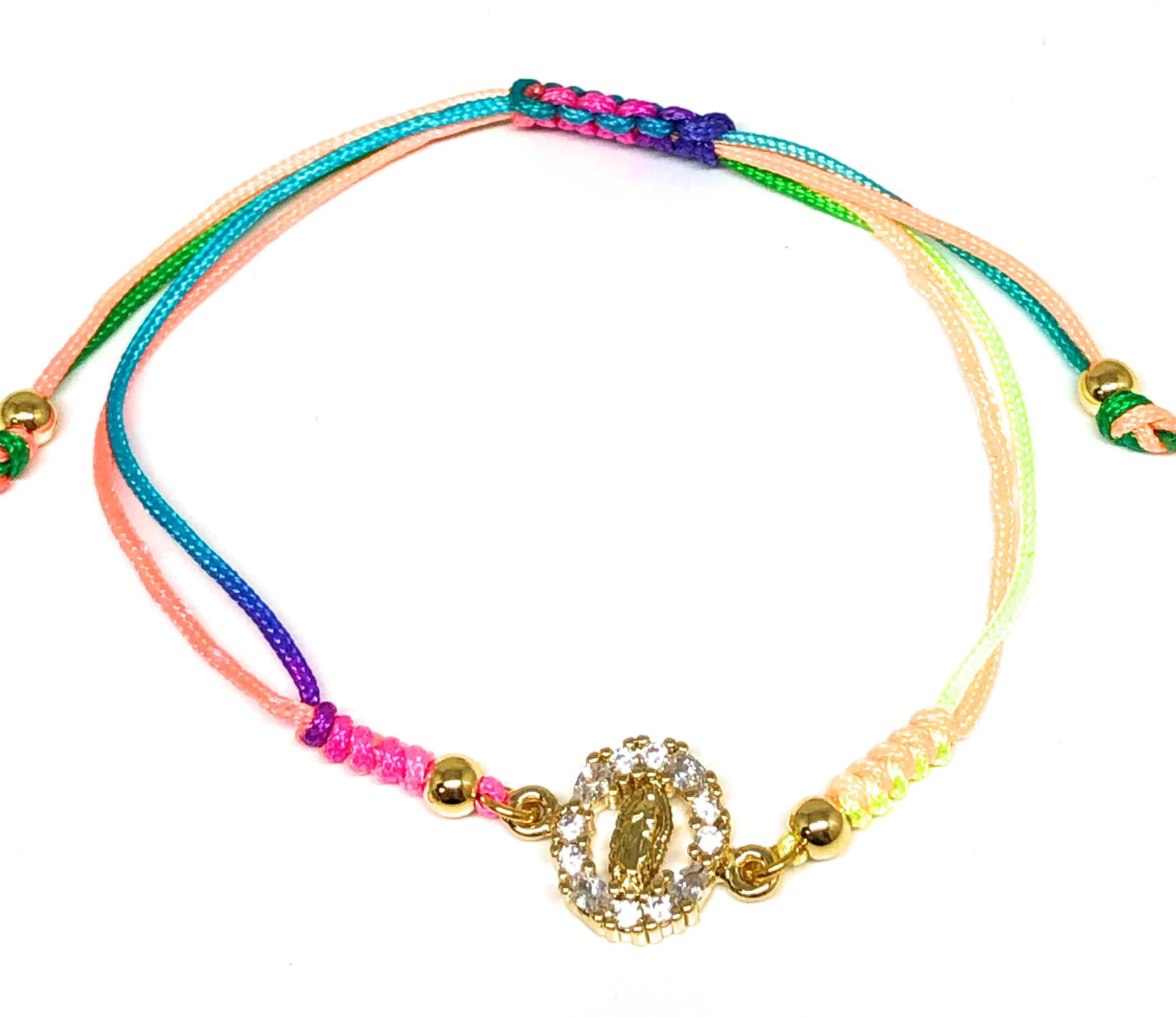 Gold Plated Colorful Virgin Mary Bracelet Virgen De Guadalupe Pulsera 8" Adjustable - Image 2