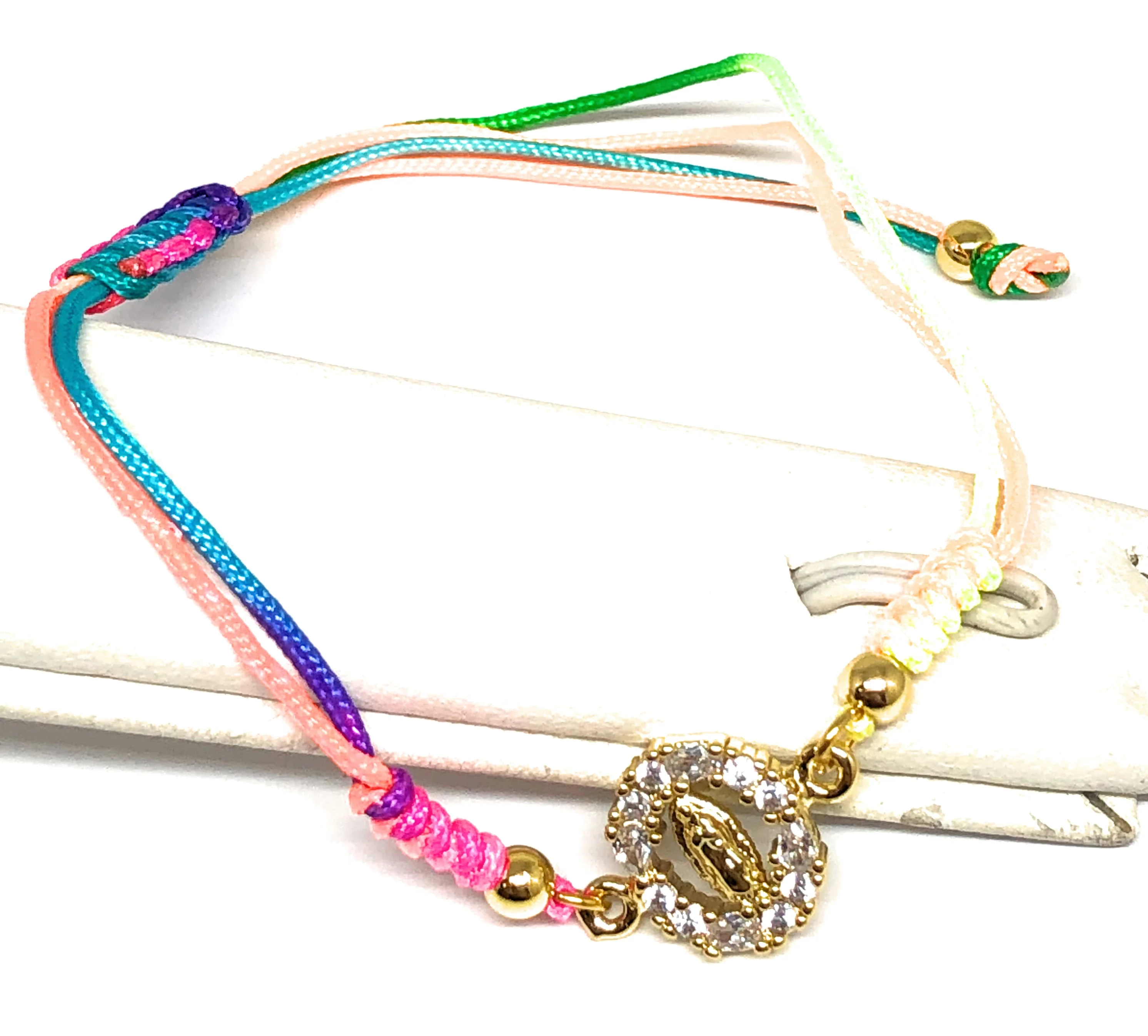 Gold Plated Colorful Virgin Mary Bracelet Virgen De Guadalupe Pulsera 8" Adjustable - Image 3