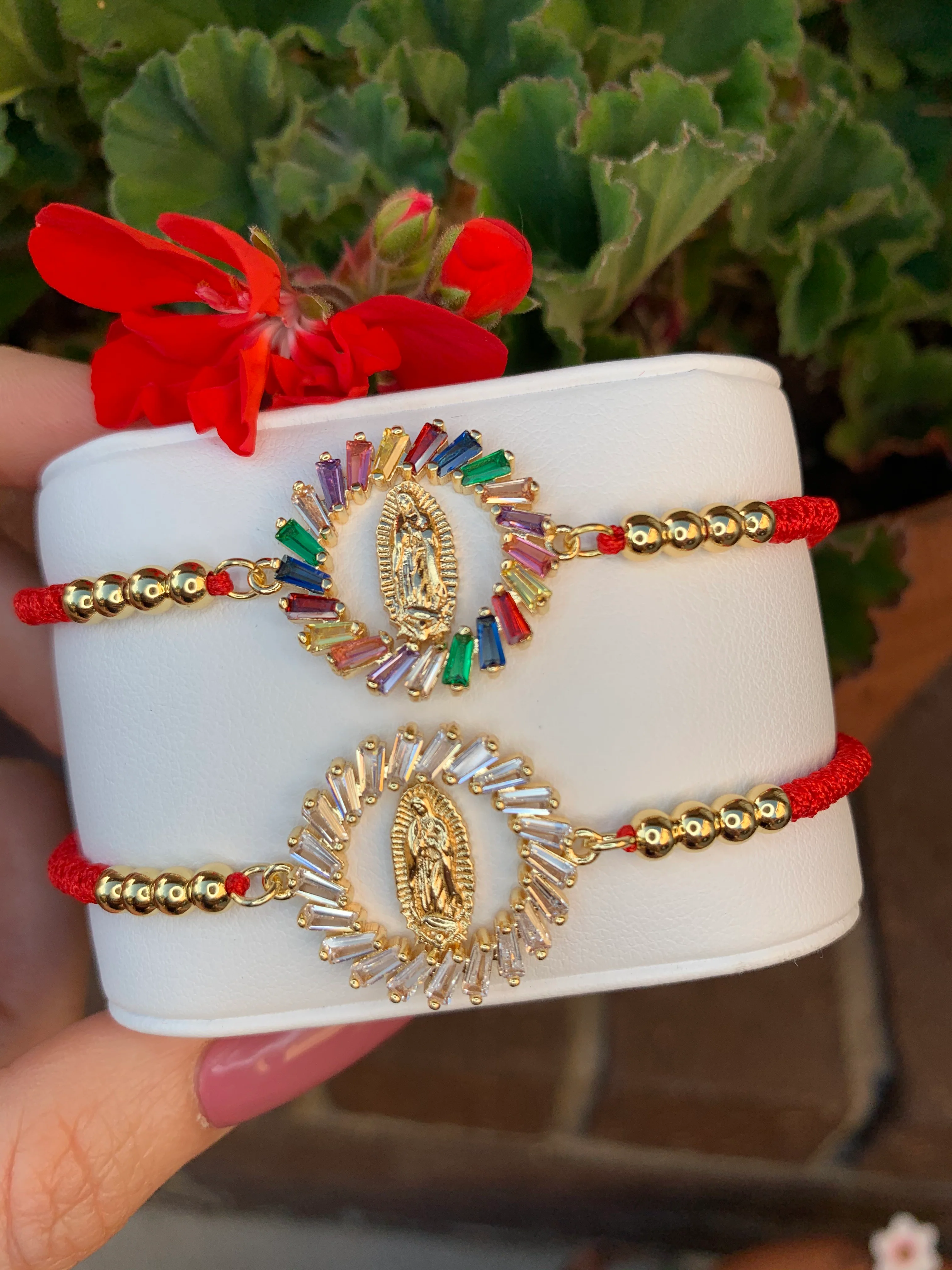 Gold Plated Colorful White CZ Virgin Mary Bracelet Virgen De Guadalupe Pulsera 8" Adjustable - Image 3