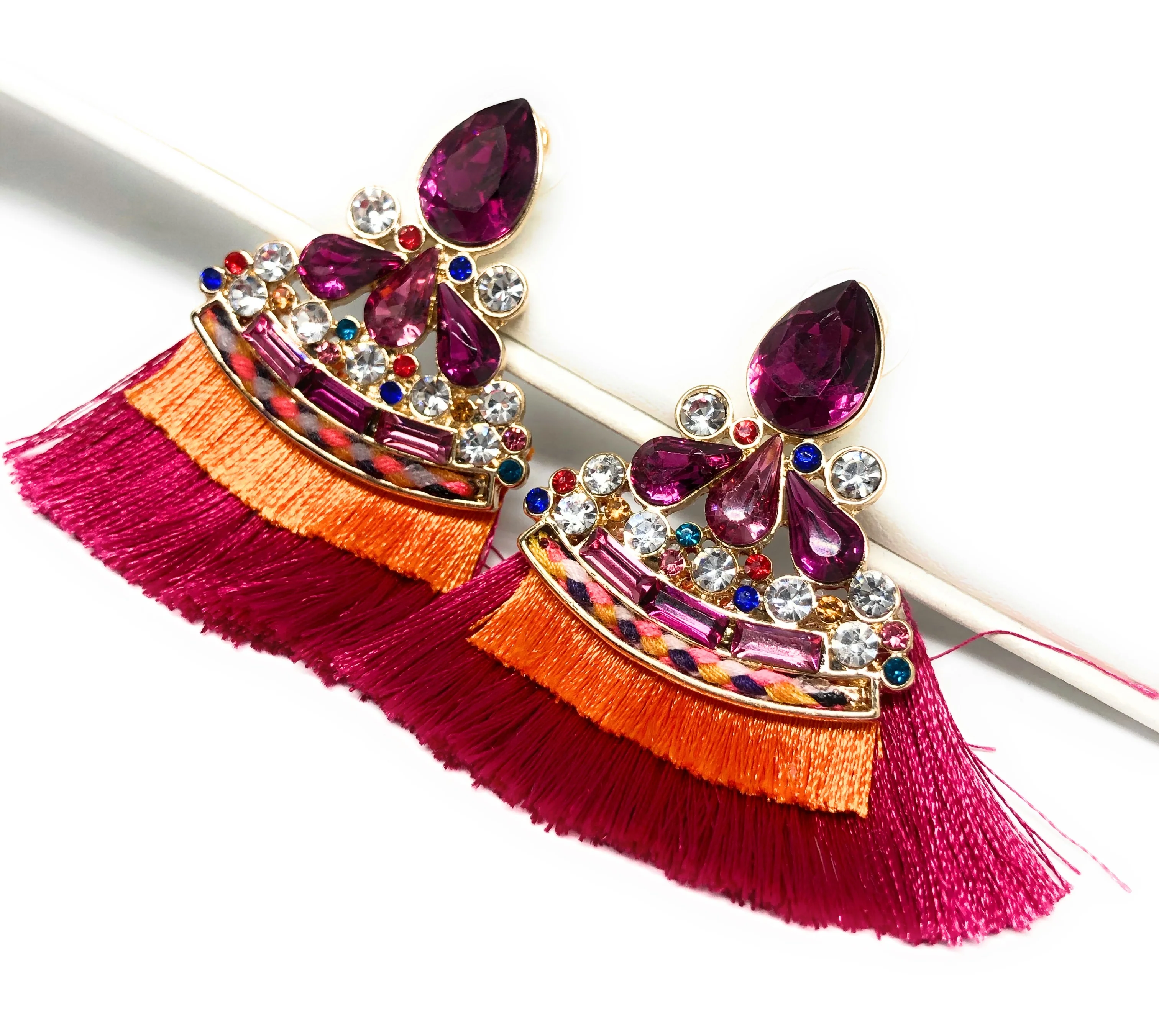 Gold Plated Colorful Wildflower Chandelier Earrings Aretes Folklorico - Image 2