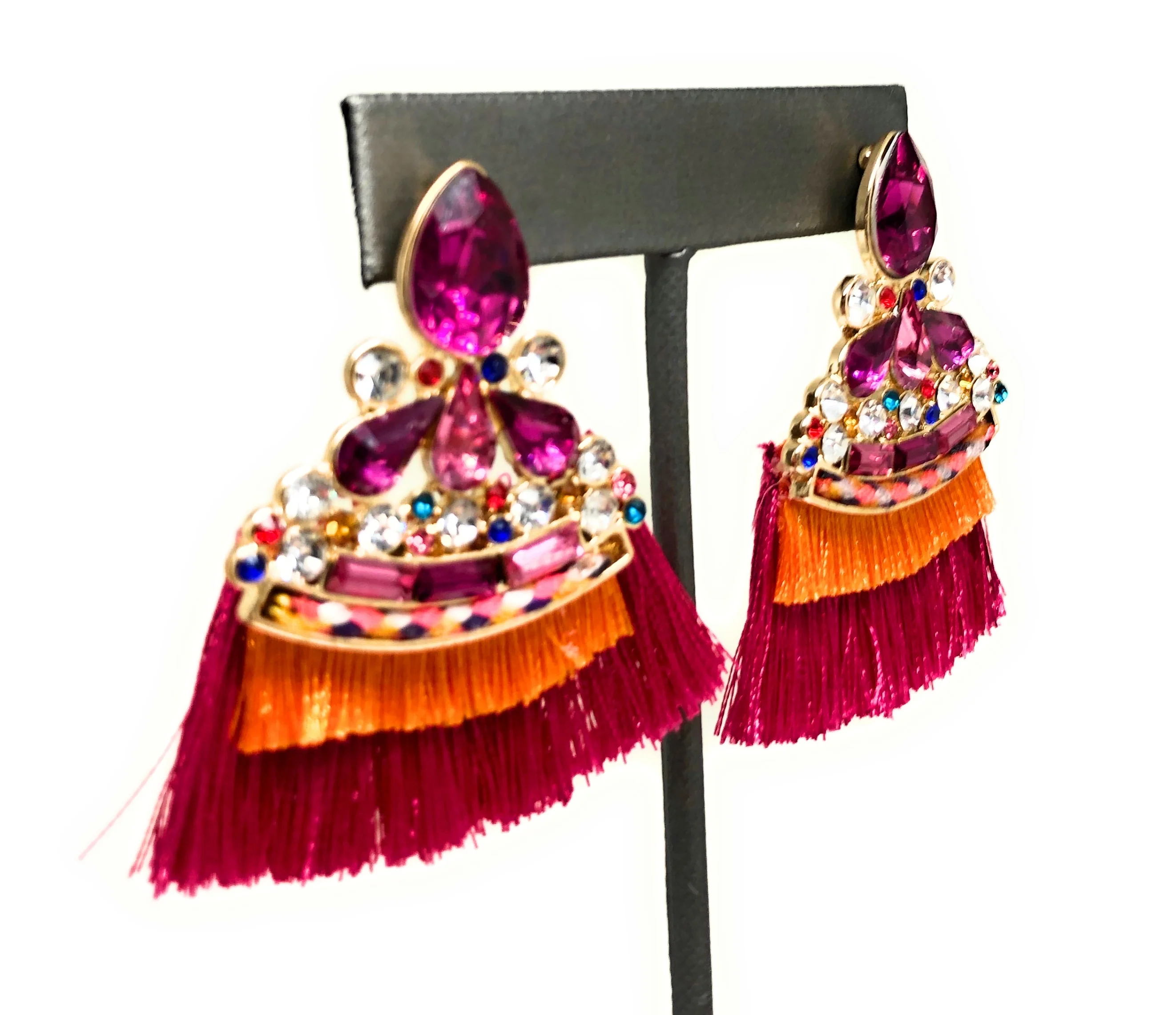 Gold Plated Colorful Wildflower Chandelier Earrings Aretes Folklorico - Image 5