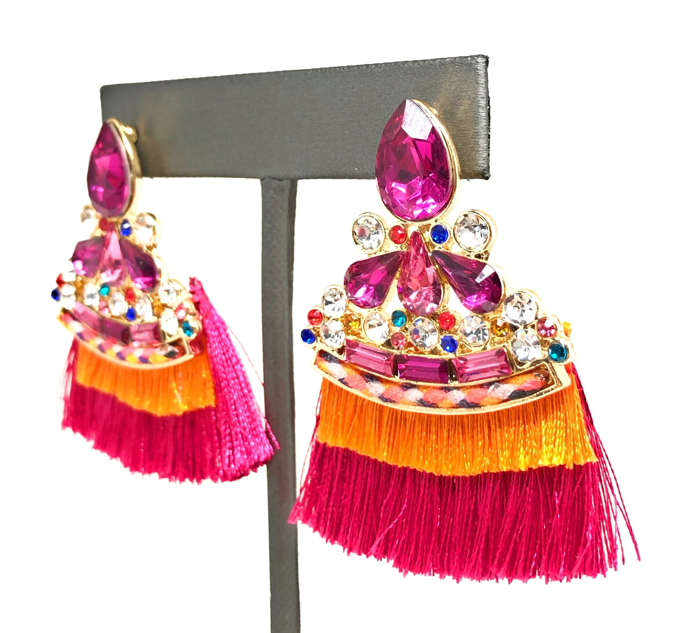 Gold Plated Colorful Wildflower Chandelier Earrings Aretes Folklorico - Image 7
