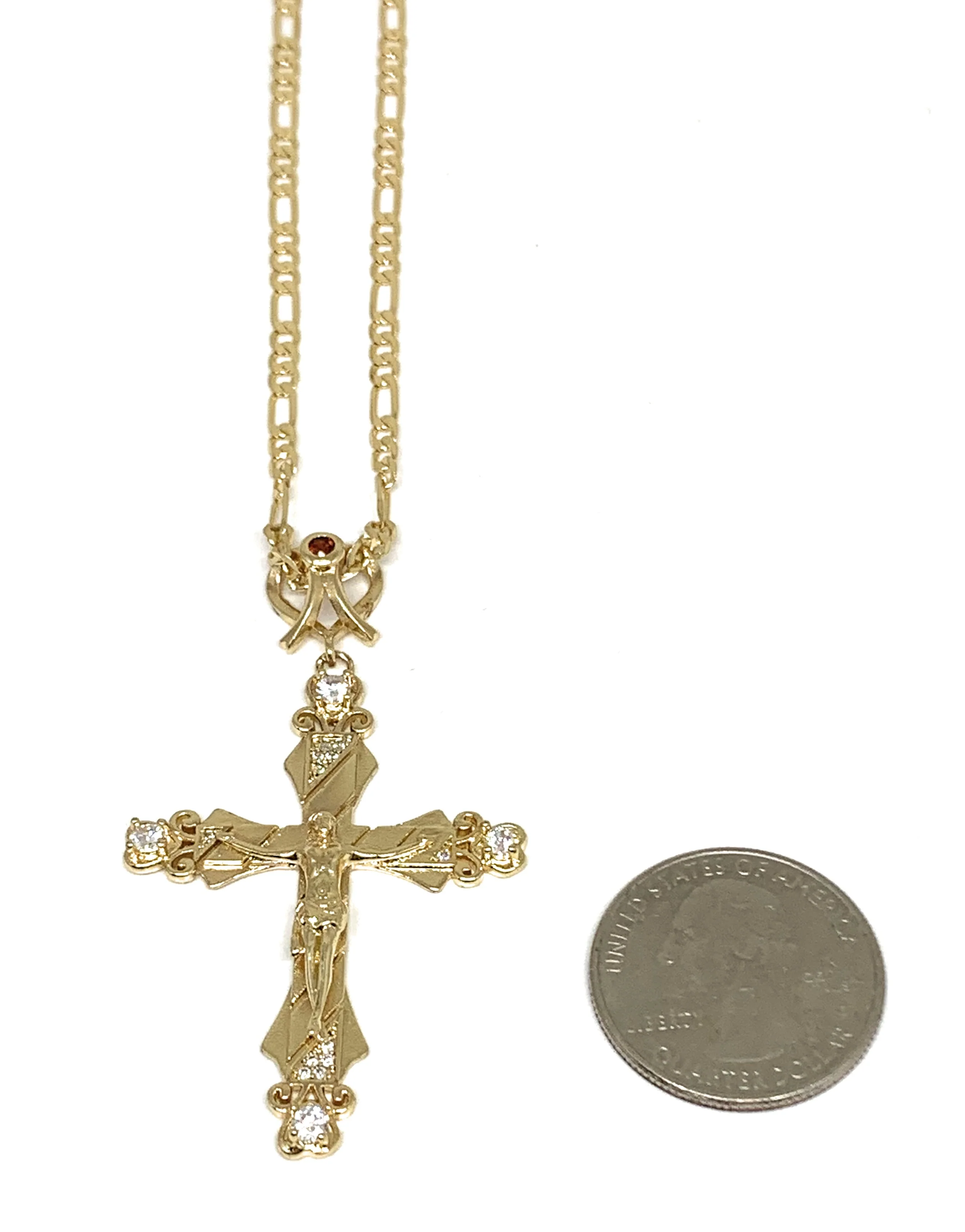 Gold Plated Cross CZ Crucifix 24” Necklace Cruz Crucifijo - Image 2