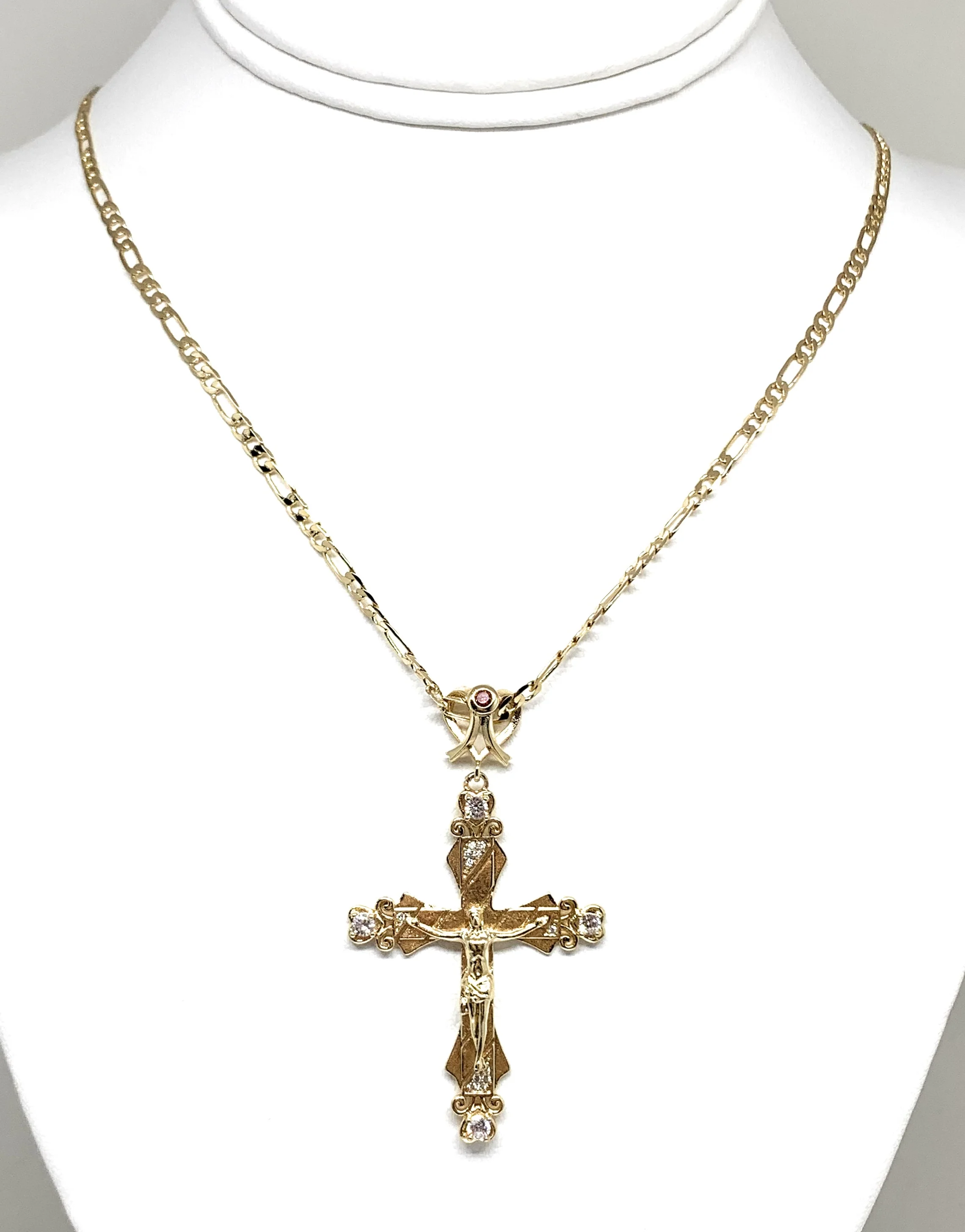 Gold Plated Cross CZ Crucifix 24” Necklace Cruz Crucifijo - Image 3