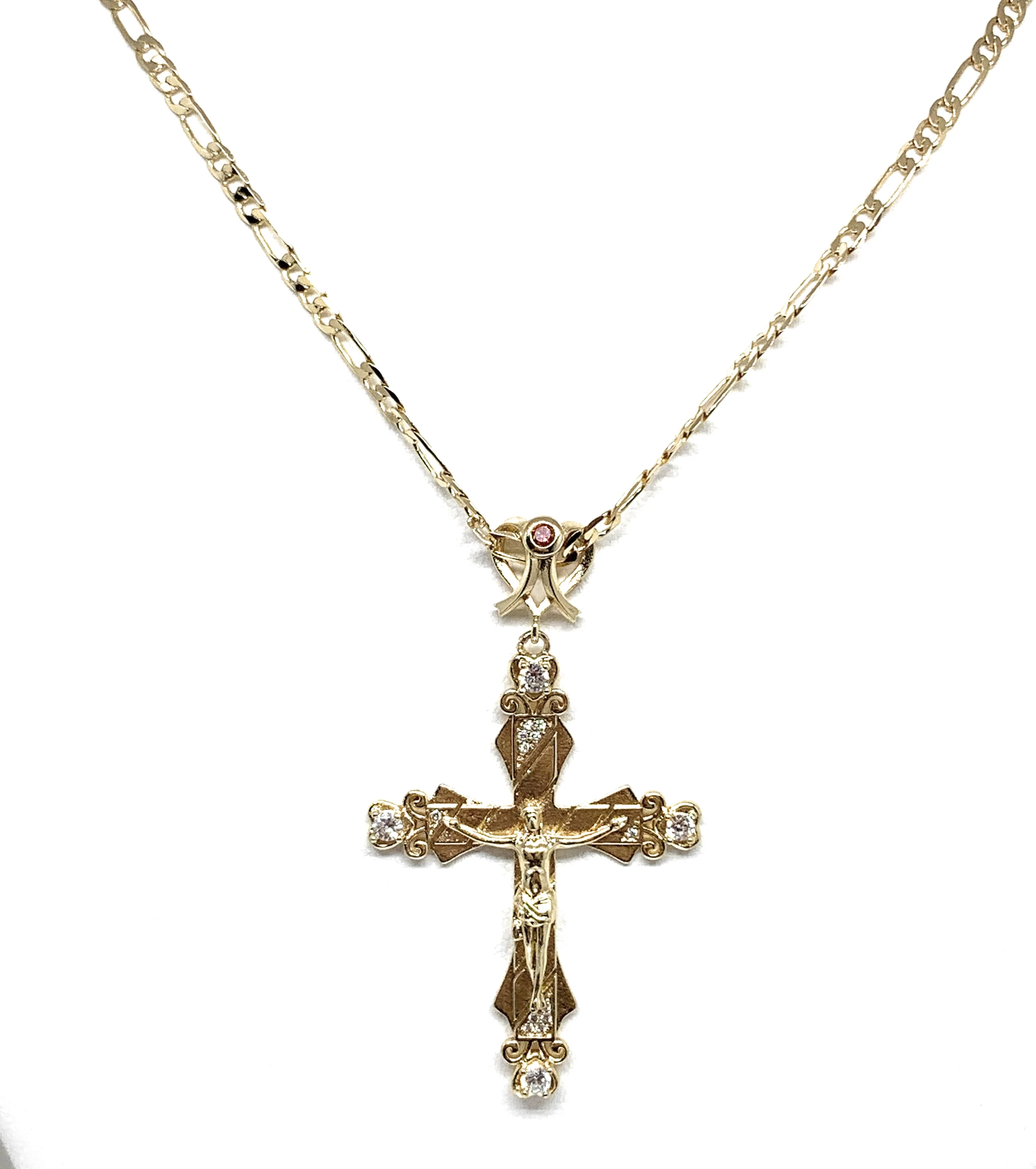 Gold Plated Cross CZ Crucifix 24” Necklace Cruz Crucifijo - Image 4