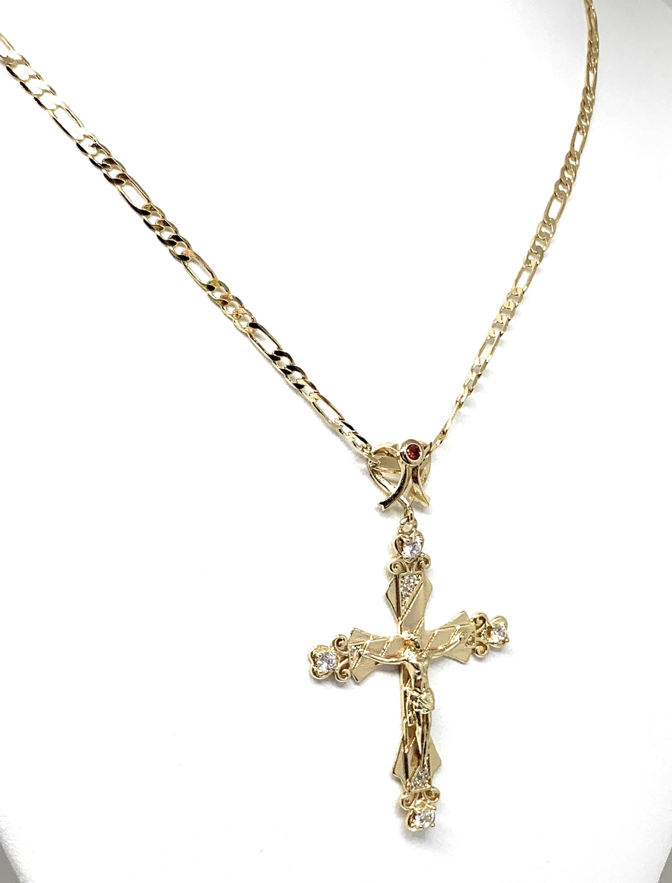 Gold Plated Cross CZ Crucifix 24” Necklace Cruz Crucifijo - Image 5