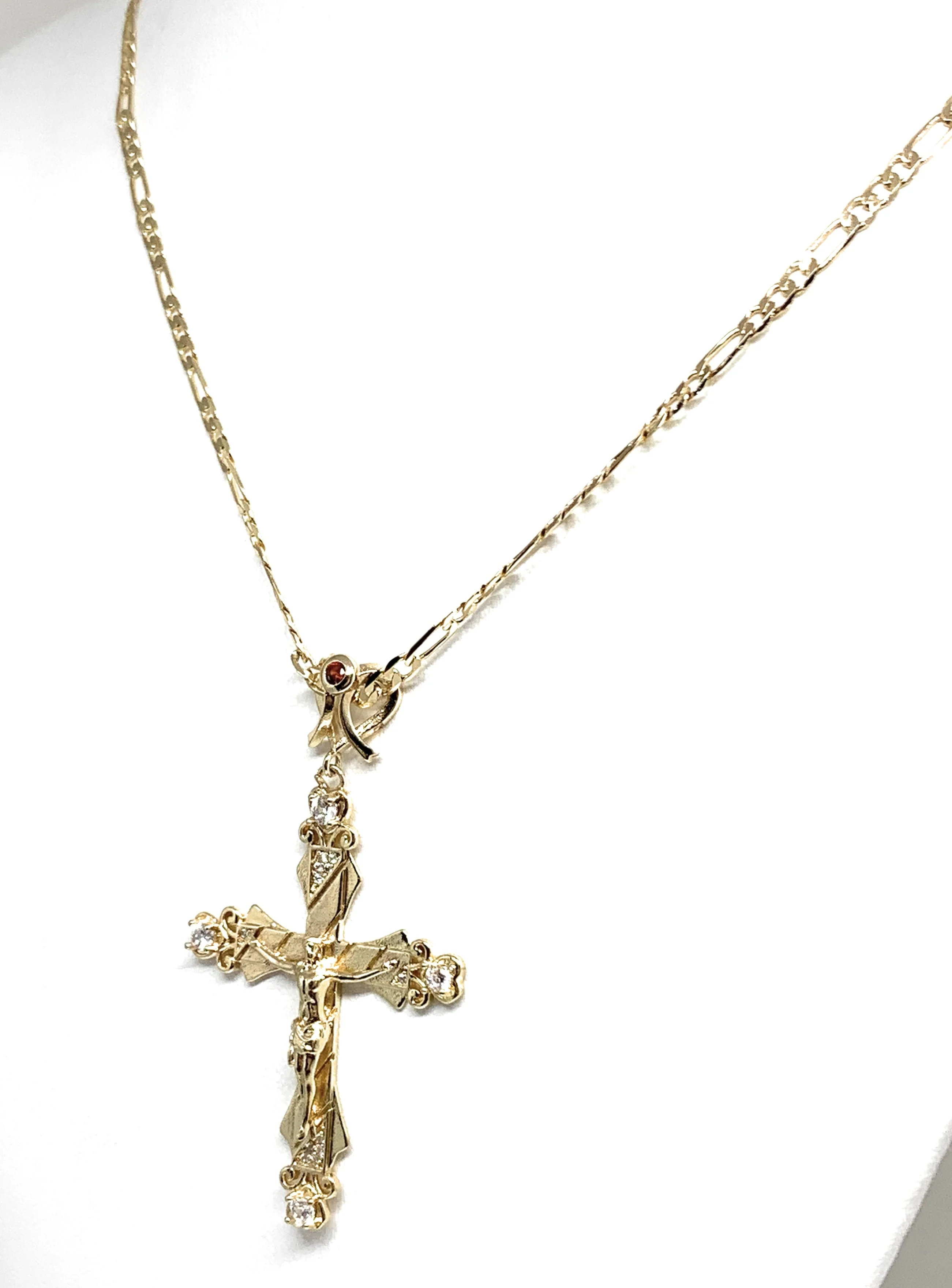 Gold Plated Cross CZ Crucifix 24” Necklace Cruz Crucifijo - Image 6