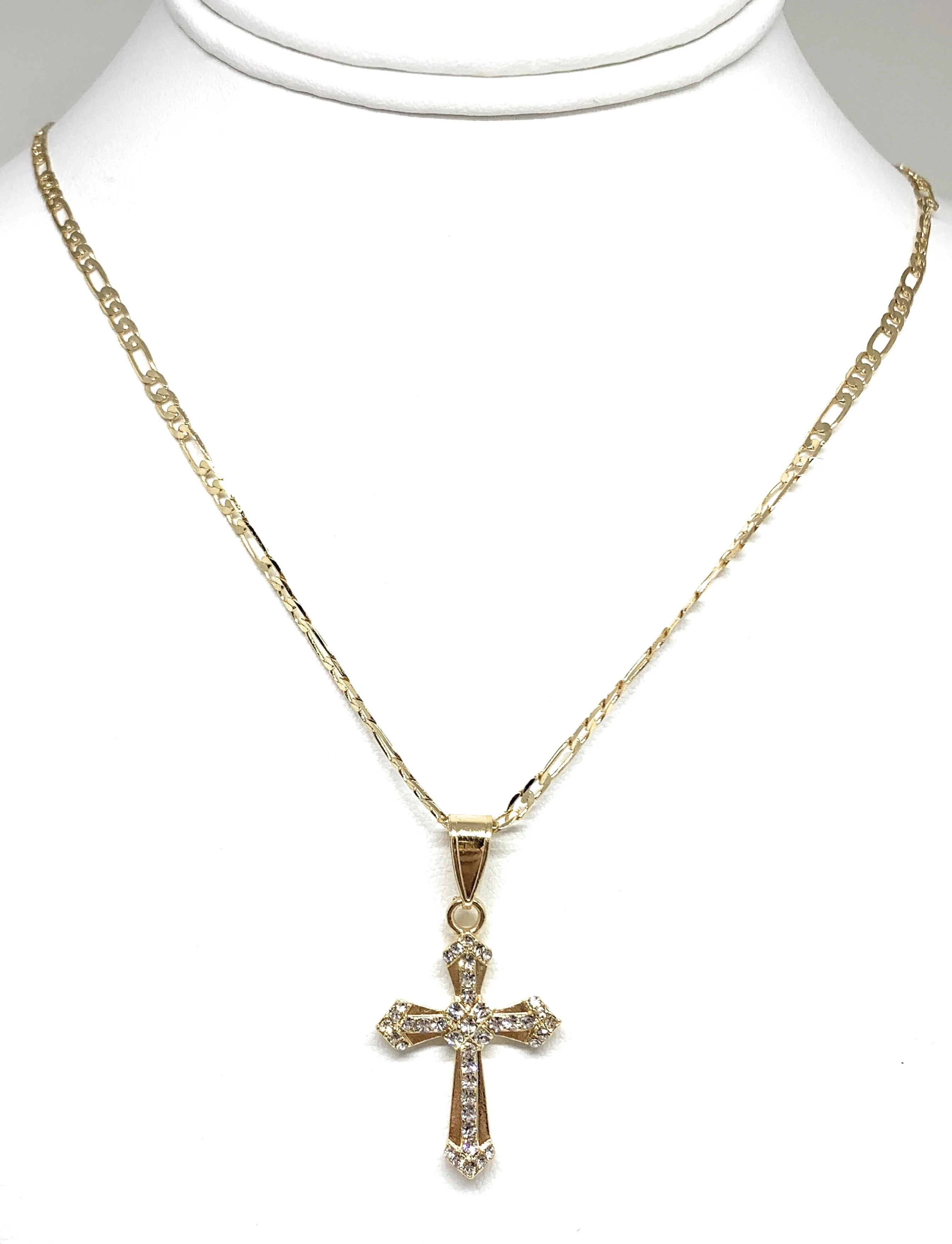 Gold Plated Cross CZ Crucifix 24” Necklace Cruz Crucifijo - Image 3